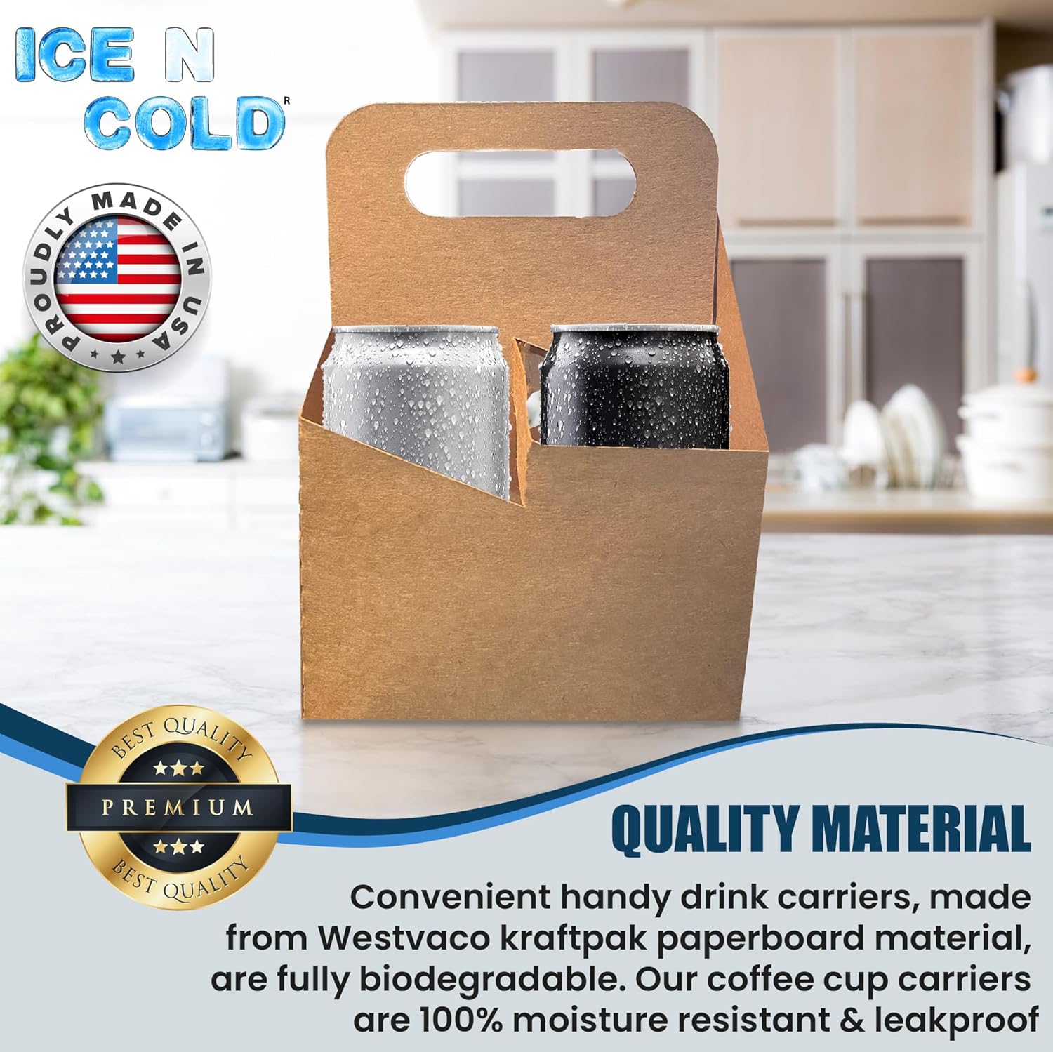 4 Cup Drink Carrier with Handle | Kraft Paperboard Holder Disposable for Hot or Cold Drinks Food Delivery Services, Uber Eats, Door Dash (10) - Image 6