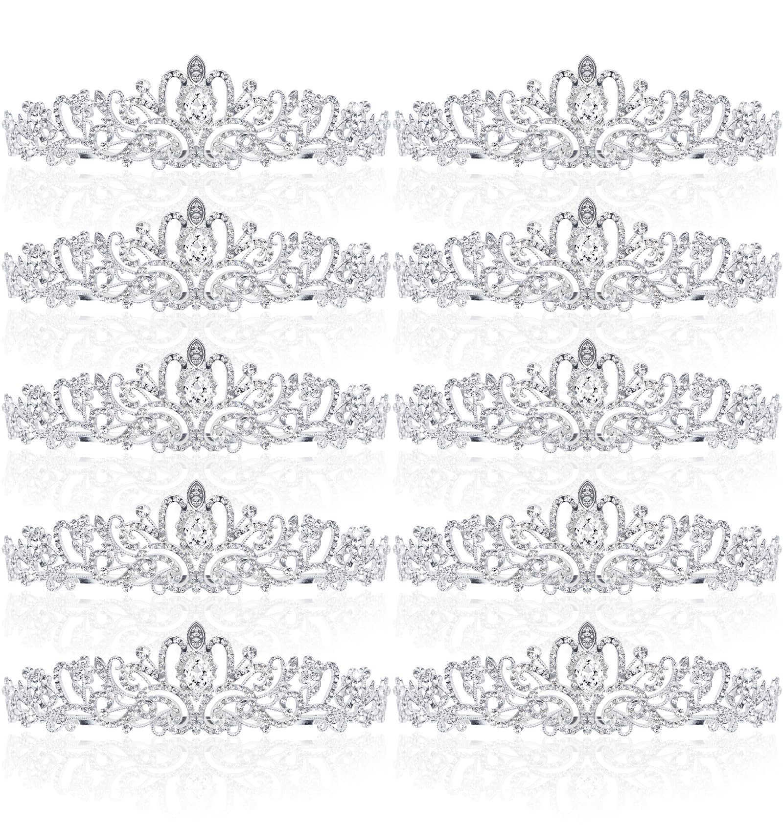 BBTO 10 Pcs Crystal Tiaras and Crowns for Women Girls, Rhinestone Princess Crowns with Combs Birthday Queen Tiaras for Graduation Prom, Wedding,