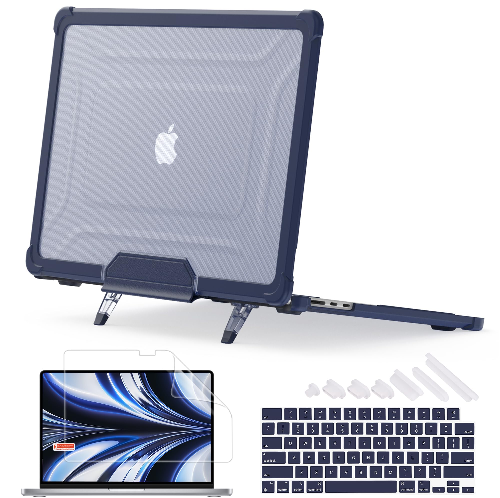 Mektron Durable Case for MacBook Pro 14 INCH M1 A2442/ M2 A2779/ M3 A2918/A2992 /M4 A3112 A3401 A3185 Pro/Max (2021/2023/2024), Shockproof Full Protection Hard Shell with Fold Kickstand, B-Navy