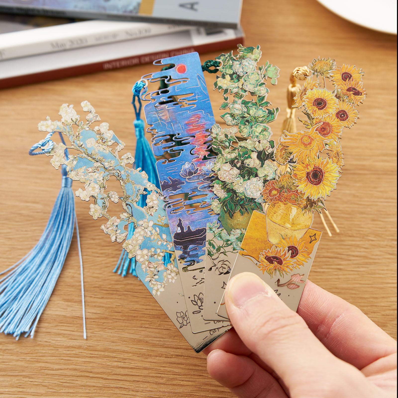 ZOUIQSS Metal Bookmarks with Tassel Golden Hollow Bookmark Van Gogh Oil Painting Theme Book Mark Bookmarks for Book Lovers Writers Readers Men Women,4 Pieces,Style4 - Image 4
