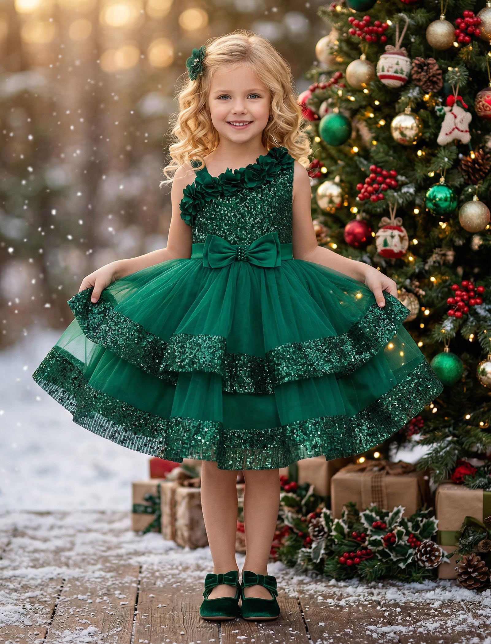 ABEHIK Vestito da principessa da bambina, con paillettes, vestito estivo in rete, tutù per feste, matrimoni, per bambini