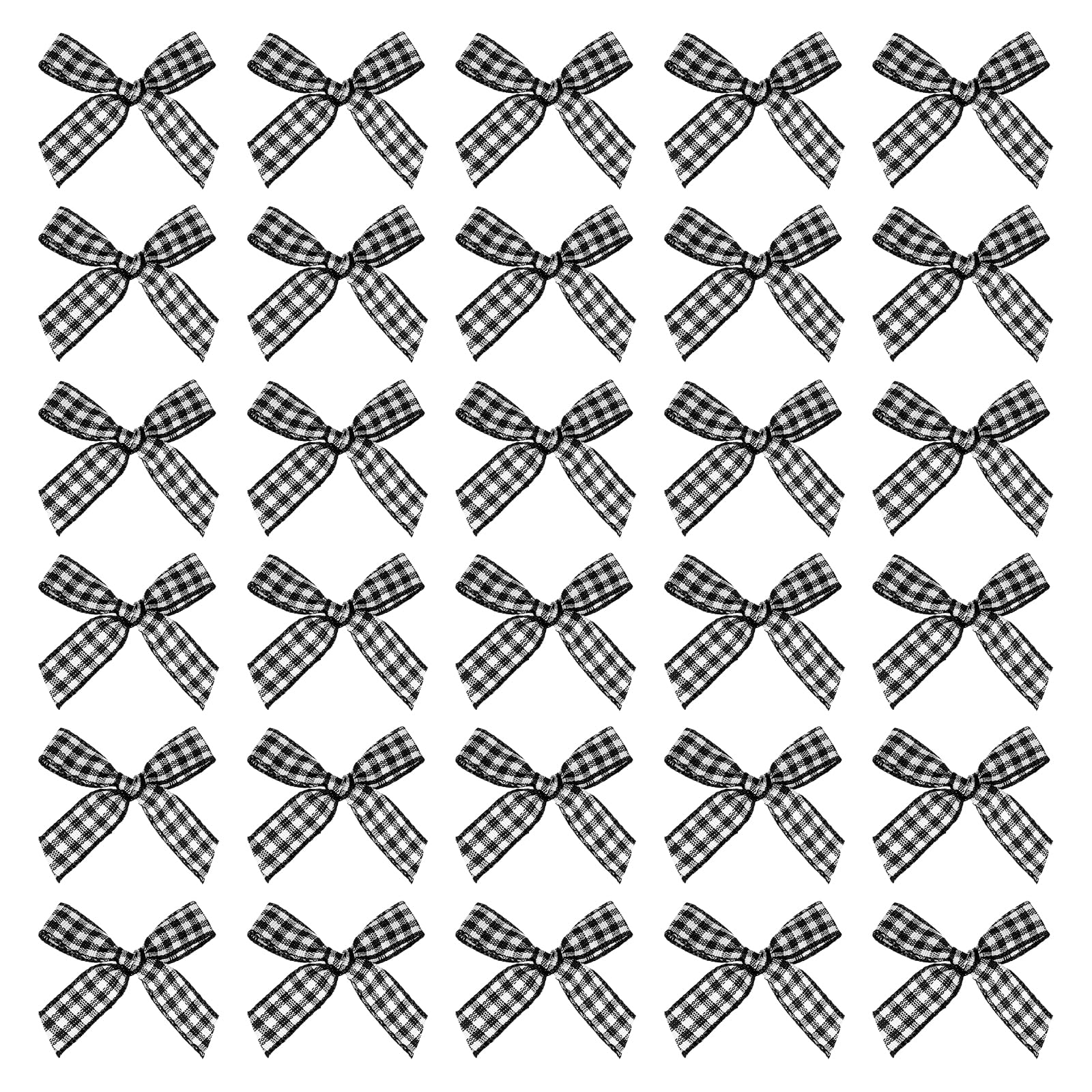 sourcing map 100 Pcs Mini Gingham Ribbon Bows 1.8 Inch Checkered Plaid Bow Fabric Satin for Craft DIY Cake Sewing Wedding Birthday Party Wrapping Christmas Decoration, Black White
