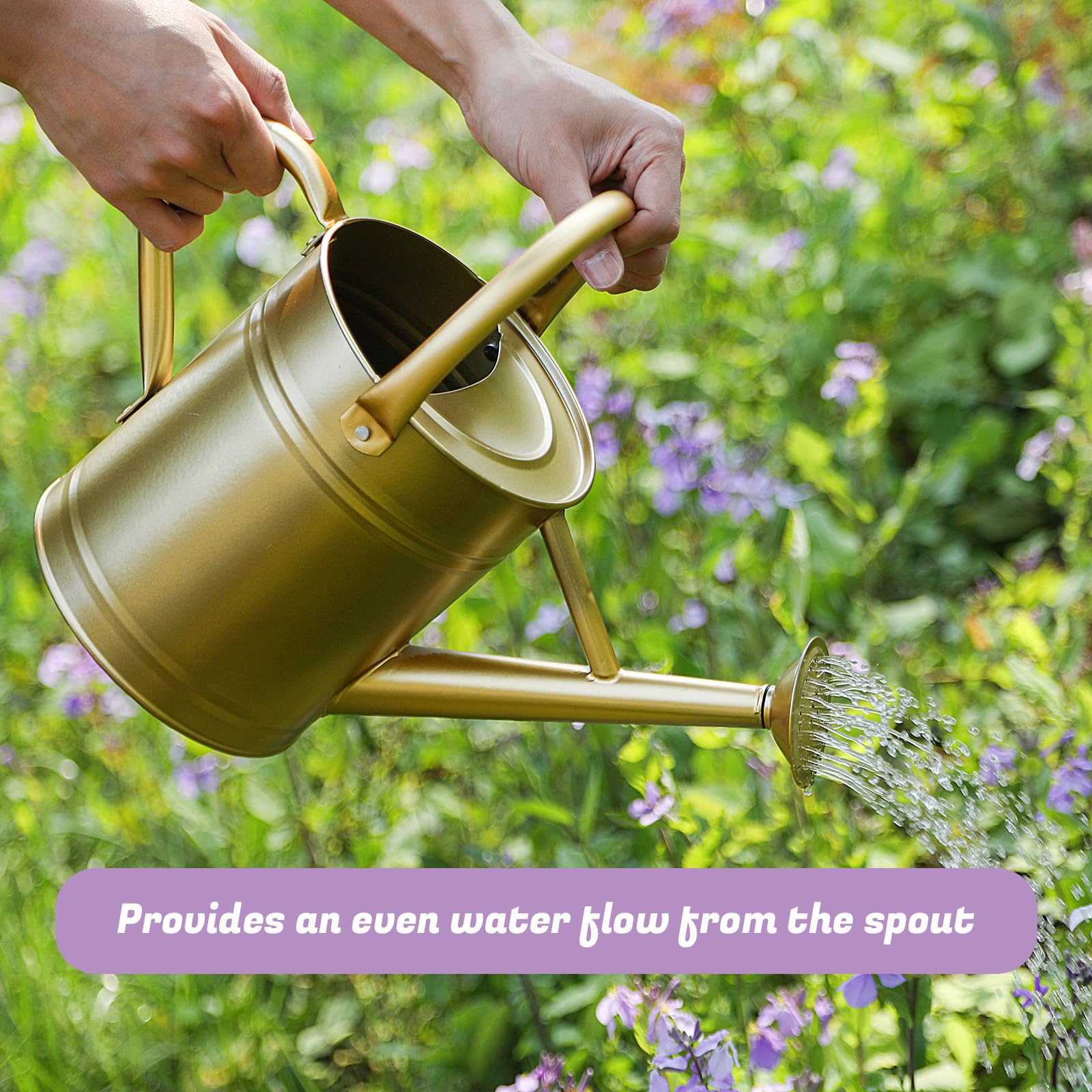Gießkanne für Pflanzen, Gießkannen für Innen- und Außenbereich, verzinkter Stahl, Gießkanne mit abnehmbarem Auslauf, Metall-Wasserkanne mit ergonomischem, beweglichem Griff (Gold)