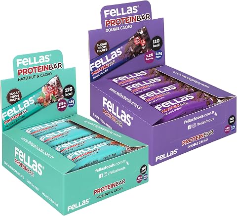 Fellas Protein Bar Duble Kakaolu, 32gr x 12 Adet + Fındıklı ve Kakaolu, 32gr x 12 Adet