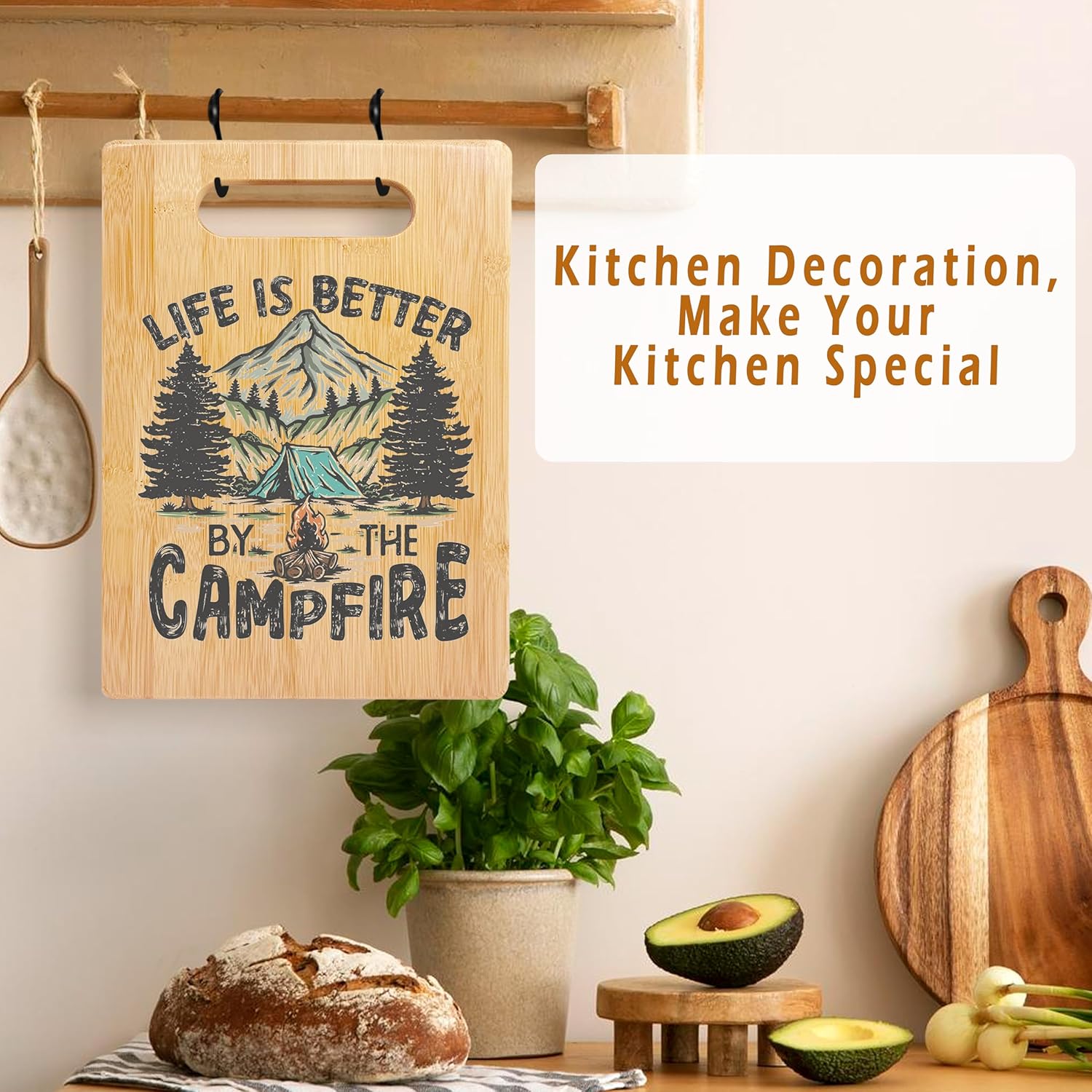 Camping Gifts Cutting Chopping Board, Camper Gifts for Women Men, Gifts for RV Campers, Camping Decor for Camper, Life is Better by the Campfire Bamboo Cutting Boards for Kitchen - Image 4