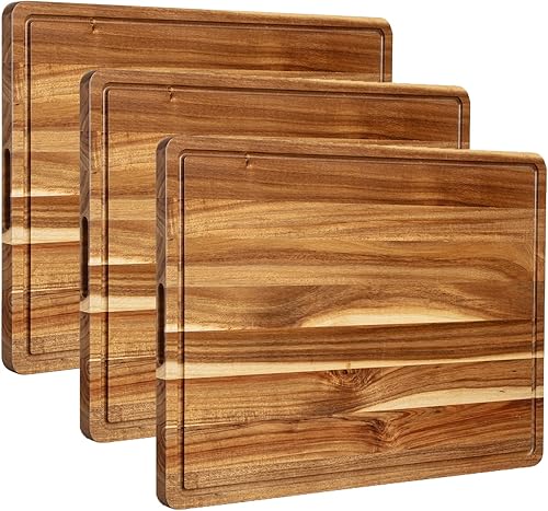 Miniatura 9 de Tabla de cortar de madera extra grande resistente con ranura para jugo, bloque de carnicero de madera de acacia gruesa, 20 x 15 pulgadas, 4 piezas