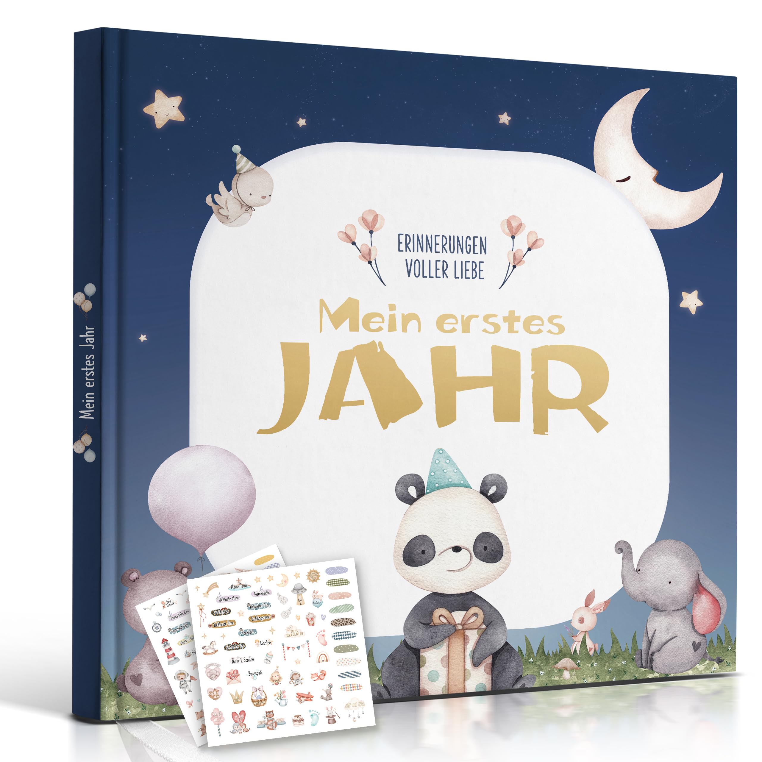 Hyggartn Mein Erstes Jahr Babyalbum mit 84 Seiten und 2 Stickern Personalisierte Geschenke Baby Geschenk Geburt Junge & Mädchen Fotoalbum Neugeborenen Erinnerung Babytagebuch 21x21 cm (Panda)