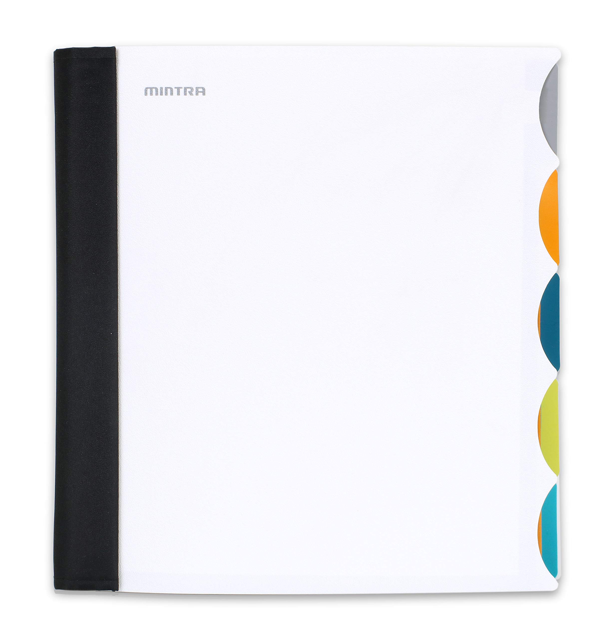 Mintra Office Durable PREMIUM Spiral Notebook, ((White, 5 Subject, 8.5in x 11in)), Fabric Covered Coils, No Snags, Removable Adjustable Pocket Dividers, Ruler, Organization, Customizable