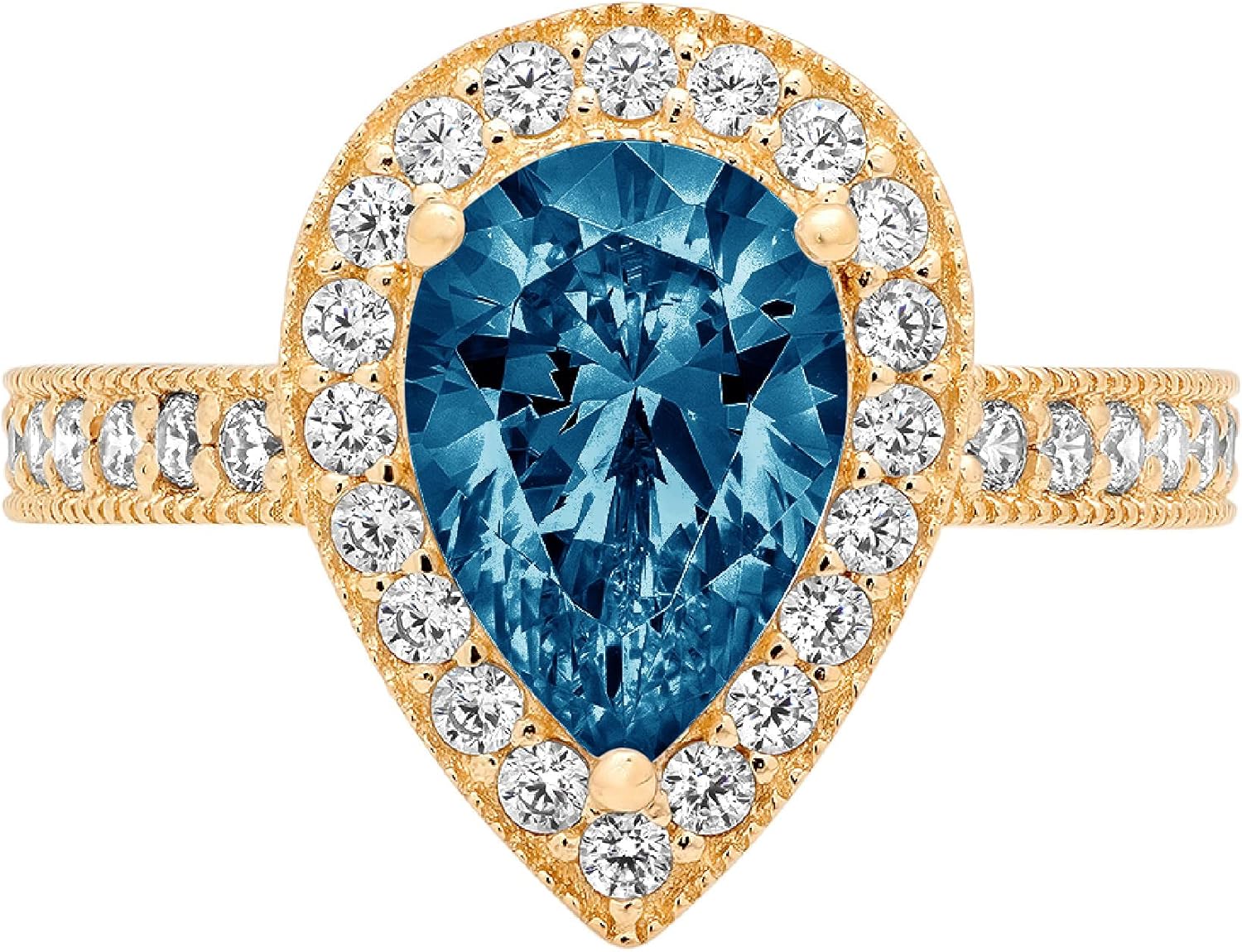 Clara Pucci 2.36 cttw London Blue Topaz with Zirconia Diamond Hidden Halo Engagement Ring - Solid Gold (10x7mm,Pear Cut)
