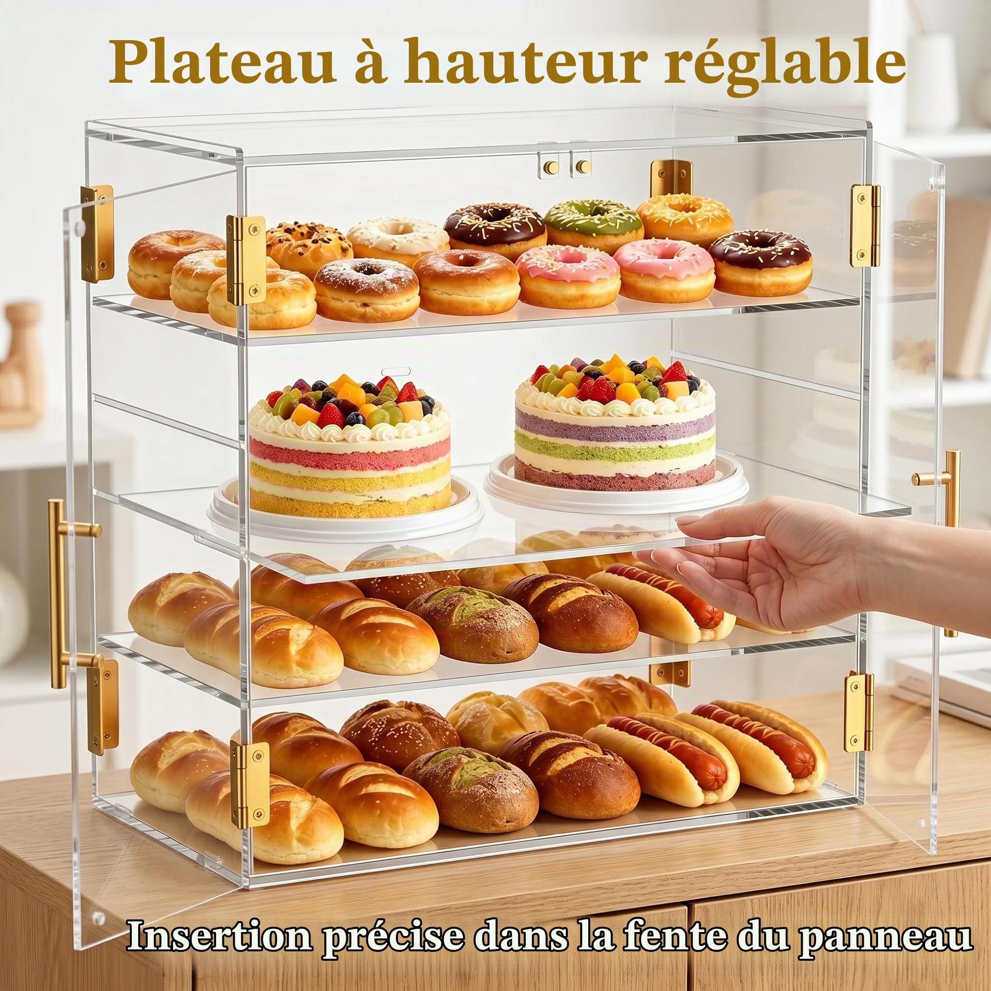 Vitrine de boulangerie à 3 niveaux améliorée avec porte magnétique