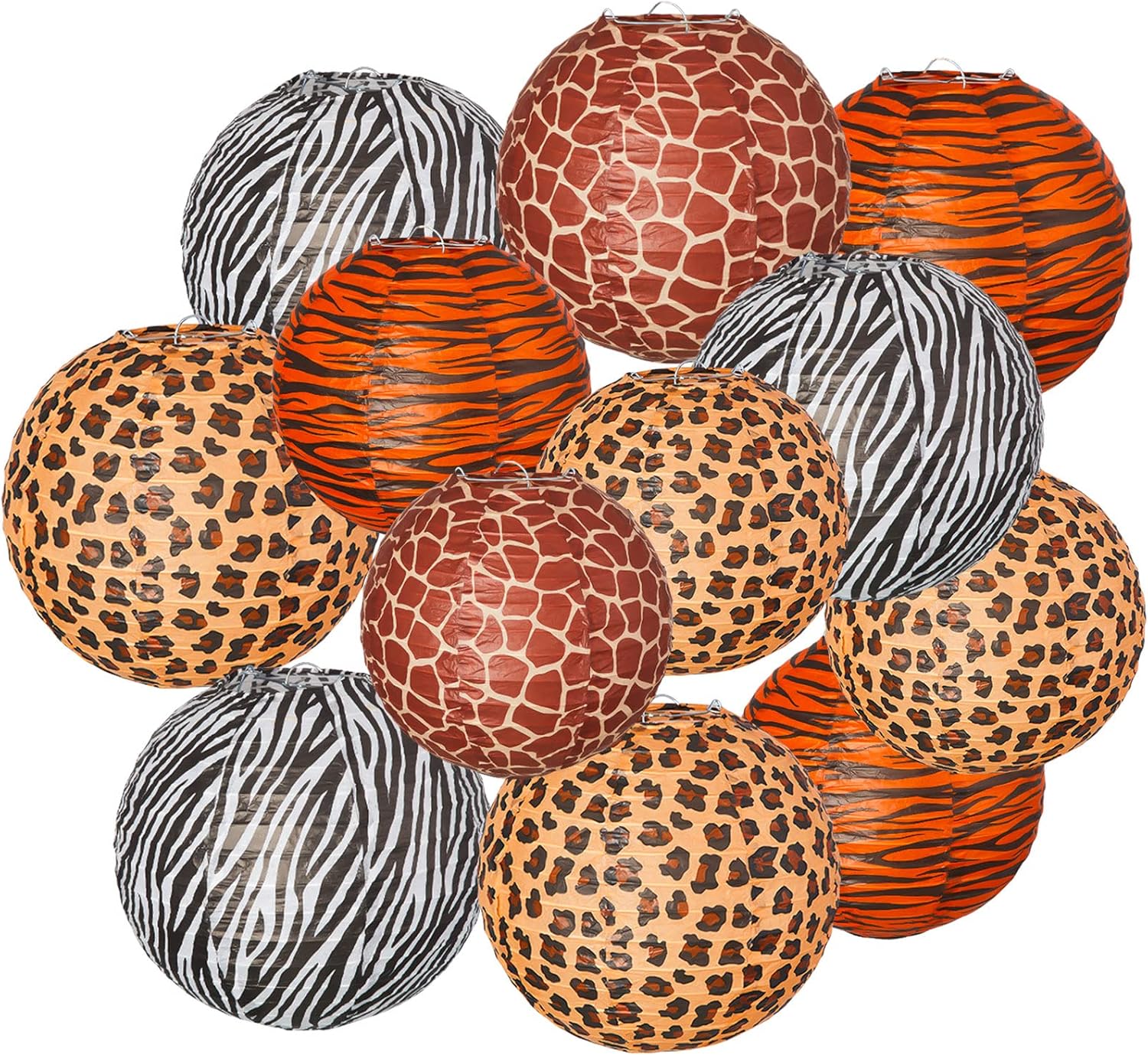 Mudder 12 Pieces 12 Pieces Jungle Decorations Safari Animal Print Paper Lanterns Jungle Theme Classroom Decorations Hanging Lantern for Wild Animal Birthday Party Farm Home Doorway Ceiling Supplies