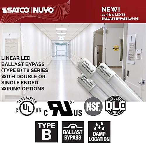 Miniatura 8 de Satco S39907-Tubo LED T8 de 17 vatios de 4 pies – 5000K – Tipo B; derivación de balasto; cableado de extremo simple o doble (paquete de 25)