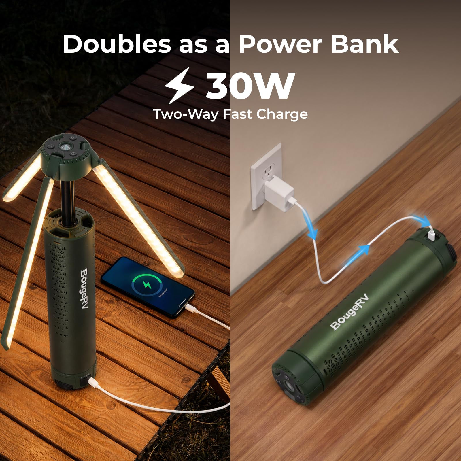 BougeRV Lampada da campeggio telescopica, 15600 mAh, lanterna ricaricabile, luce da campeggio portatile, 1000 x 3 lumen, luce da campeggio girevole per tenda, emergenza, all'aperto, resistente