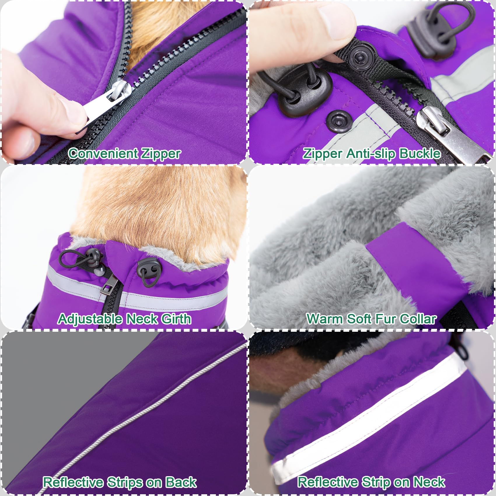 Fragralley Abrigo impermeable para perro con arnés integrado, chaqueta acolchada cálida con forro polar, parka reflectante ajustable resistente al viento para perros pequeños, medianos y grandes