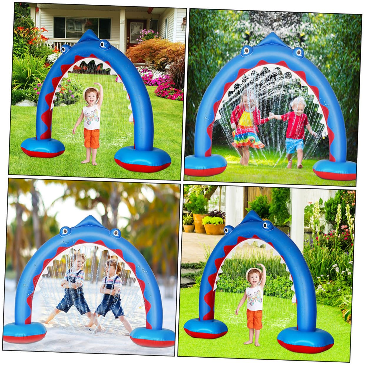 Arche Gonflable de Pulvérisation d'eau pour Garçon et Filles en PVC Bleu, Jouet D'été Extérieur Arroseur pour Jeux d'eau sur Pelouse et Interaction Parent-garçon et Filles