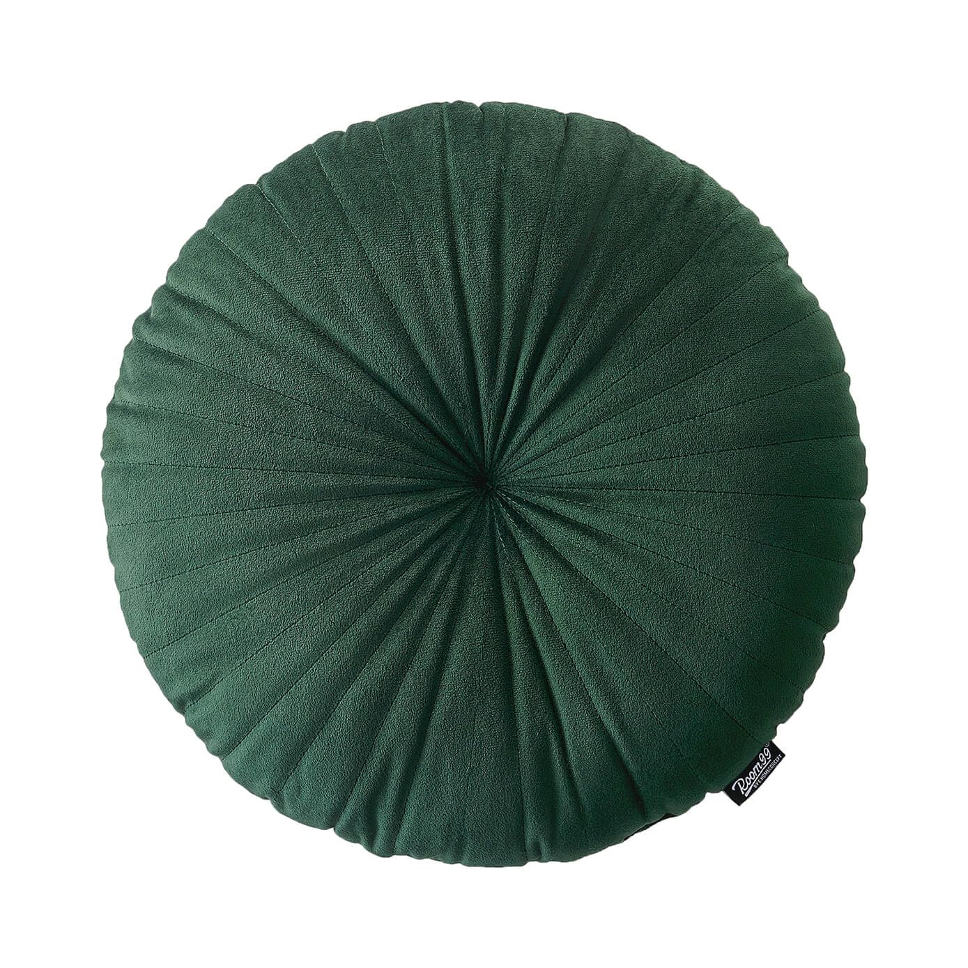 ROOM99 Milou Cojín Redondo de 45 cm, cojín Decorativo, Relleno de Felpa, cojín para sofá, Cama, sofá, salón, Decorativo, Terciopelo, Acolchado, Verde Oscuro OEKO-TEX STANDARD 100