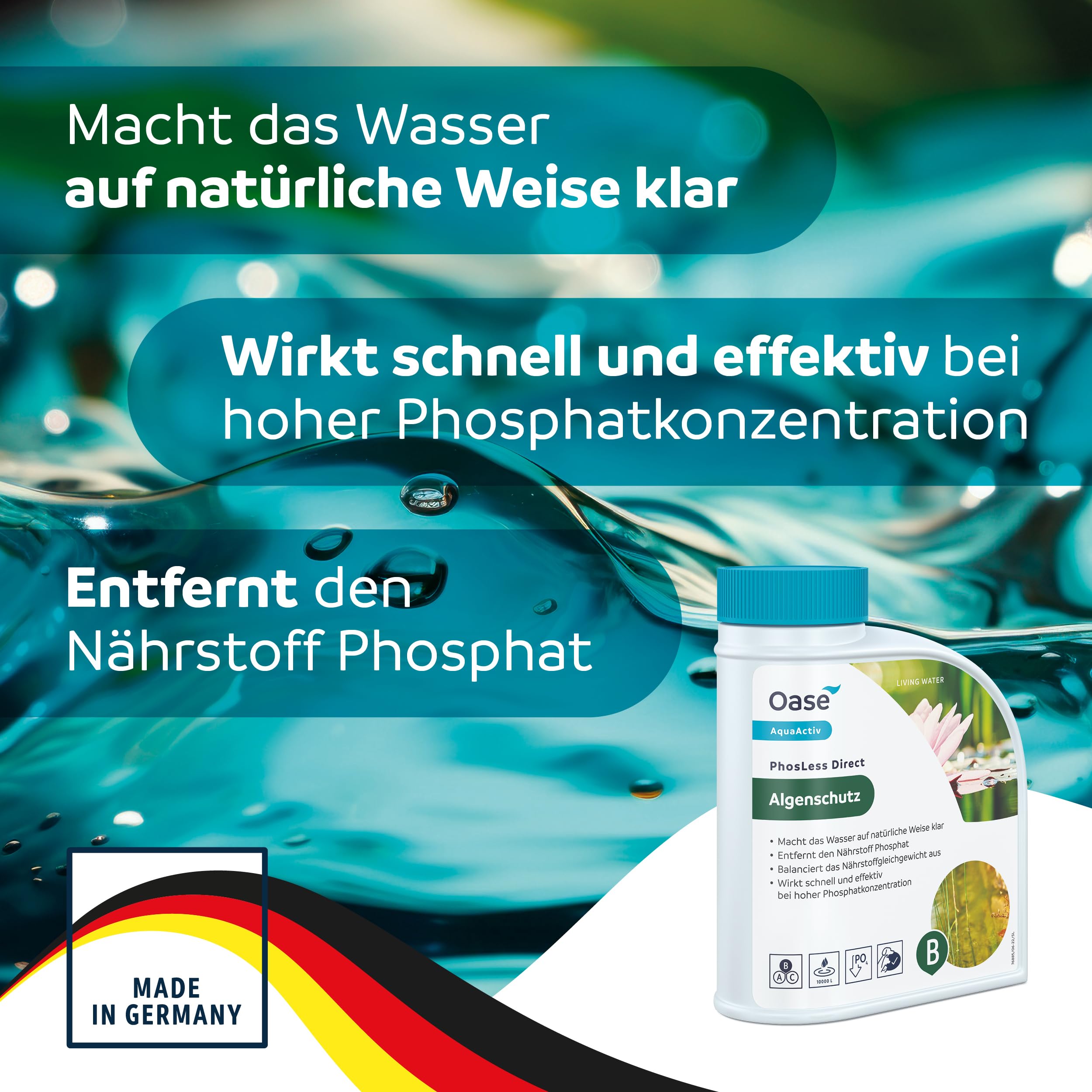 OASE 43148 AquaActiv PhosLess Direct 650 g - bei erhöhten Phosphatwerten, bindet Schwefelwasserstoffe, Phosphatbinder vermindert Algenwachstum, Silber