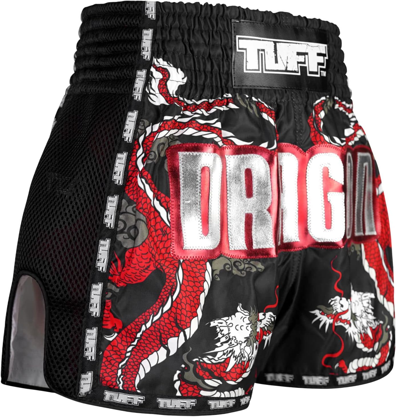 Tuff Sport Retro Muay Thai Shorts Boxing Shorts Classic Slim Cut MMA Kickboxing Workout Set Clothing Training (S, TUF-MSC115-BLK)