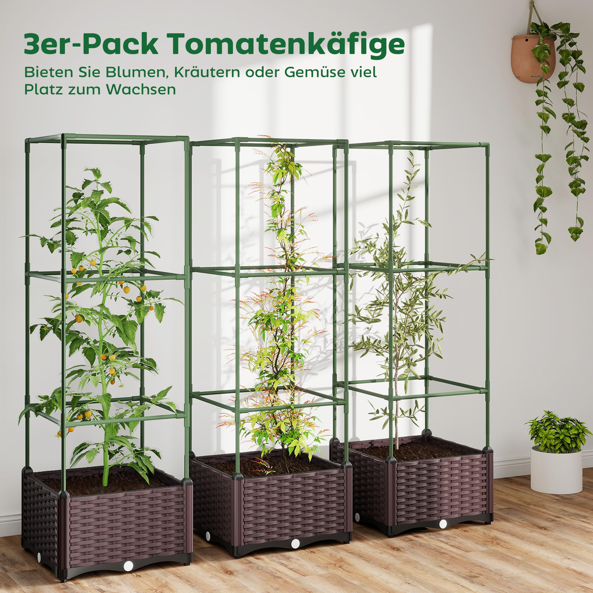 Outsunny Hochbeet mit Rankgitter Pflanzkasten 3er Set 40 x 40 x 125 cm