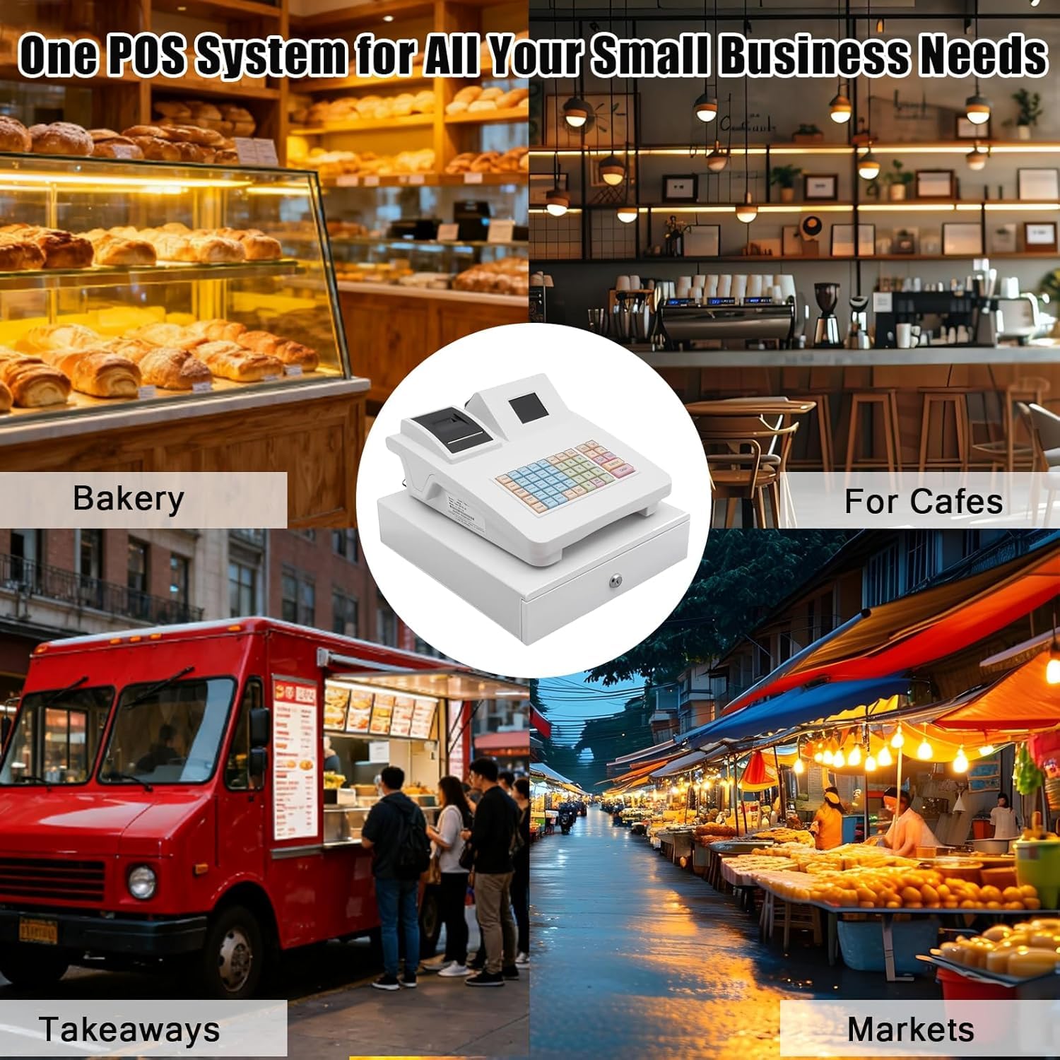 Caisse électronique, Caisse enregistreuse Supermarché Caisse de vente au détail Système de caisse avec LED Restaurant Caisse 48 touches pour petits avec tiroir de caisse pour restaurants, supermarchés