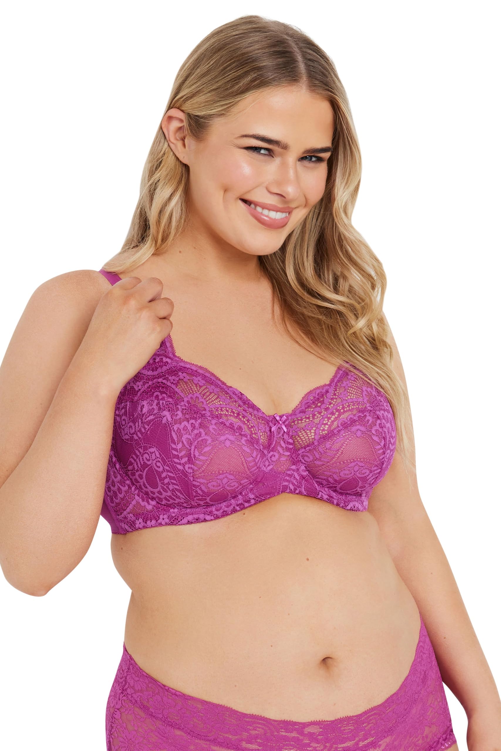 Yours Curve Pink Lace Non-Padded Underwired Bra 44D