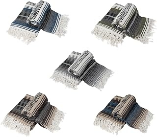 Sunshine Yoga Cozumel Authentic Mexican Blanket, 10-Pack, 72 x 48 inches, Made in Mexico - Yoga Blanket for Studios - Outdoor Saddle Picnic/Camping Blankets, Serape, Decor, Throws (Assorted Neutrals)