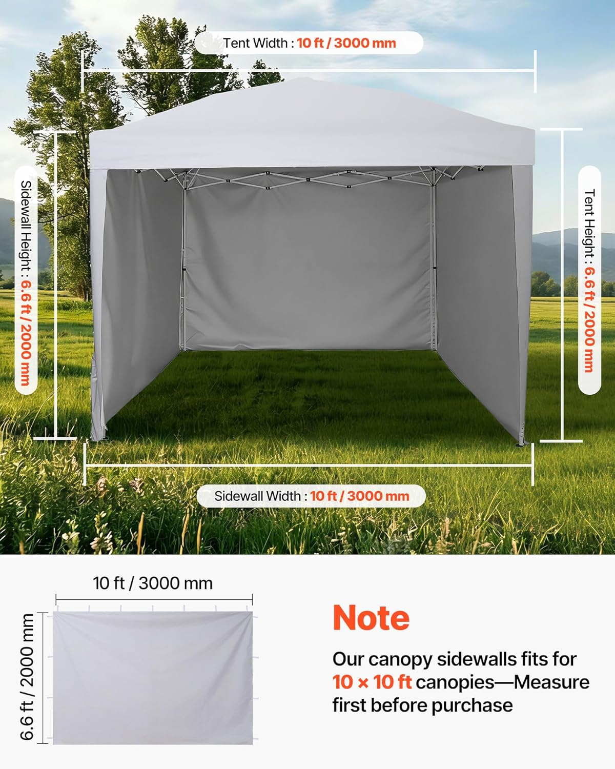 VEVOR 3 Pack Canopy Sidewalls 10x10 ft, 100% Waterproof 99% UV Protection, Heavy-Duty 210D Oxford Side Walls for Straight-Leg Pop Up Canopy Tent, Easy Up Outdoor Canopy for Camping(Tent NOT Included)