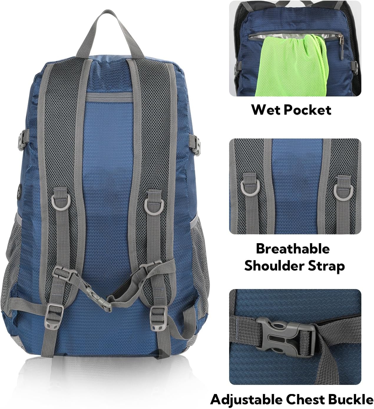 WATERFLY Lightweight Packable Hiking Backpack: 30L Foldable Travel Daypack Ultralight Camping Day Pack for Woman Man - Image 5