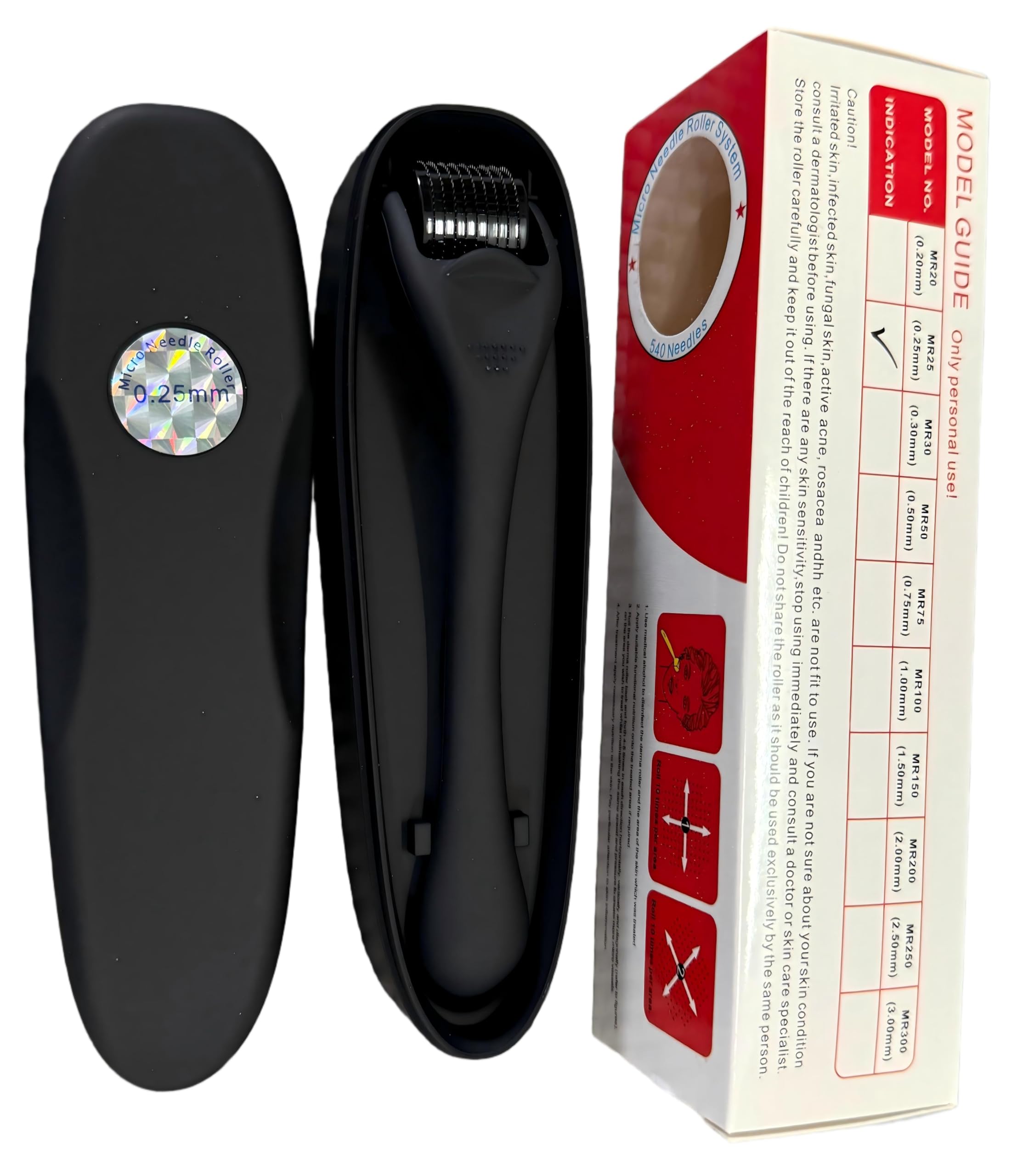 2IN1 Face Derma Rmaroller Rmapen +12Parts Titanium Facial Skin Face Body for Men Women Cosmetic Beauty Instrument #Roller+Pen(Black 2)