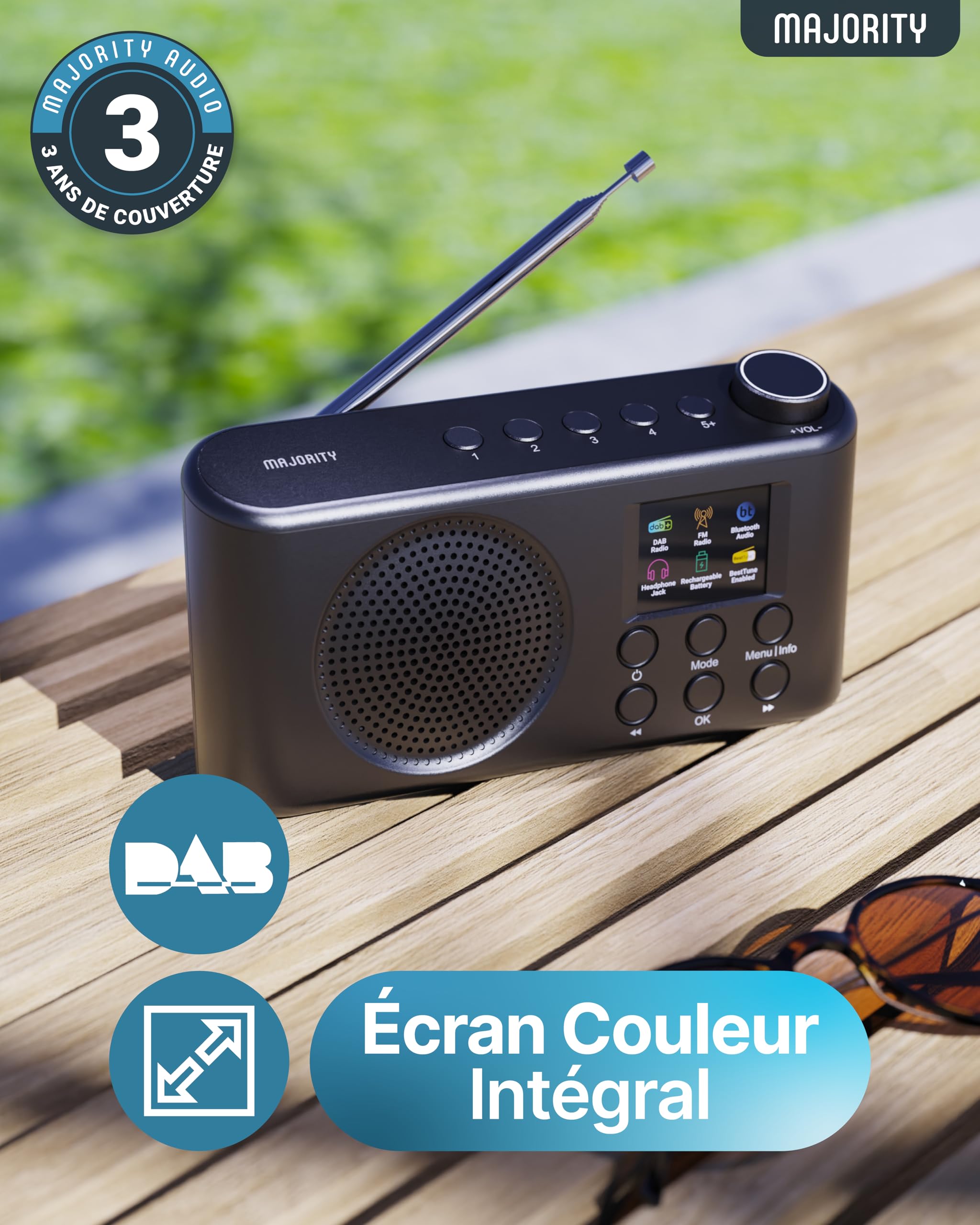MAJORITY Orwell Pro Radio Dab/Dab+ Portable avec Bluetooth, FM, 40 Présélections, 15h Autonomie, Batterie Rechargeable USB-C, Minuterie Sommeil, Égaliseur, Radio Dab Portable
