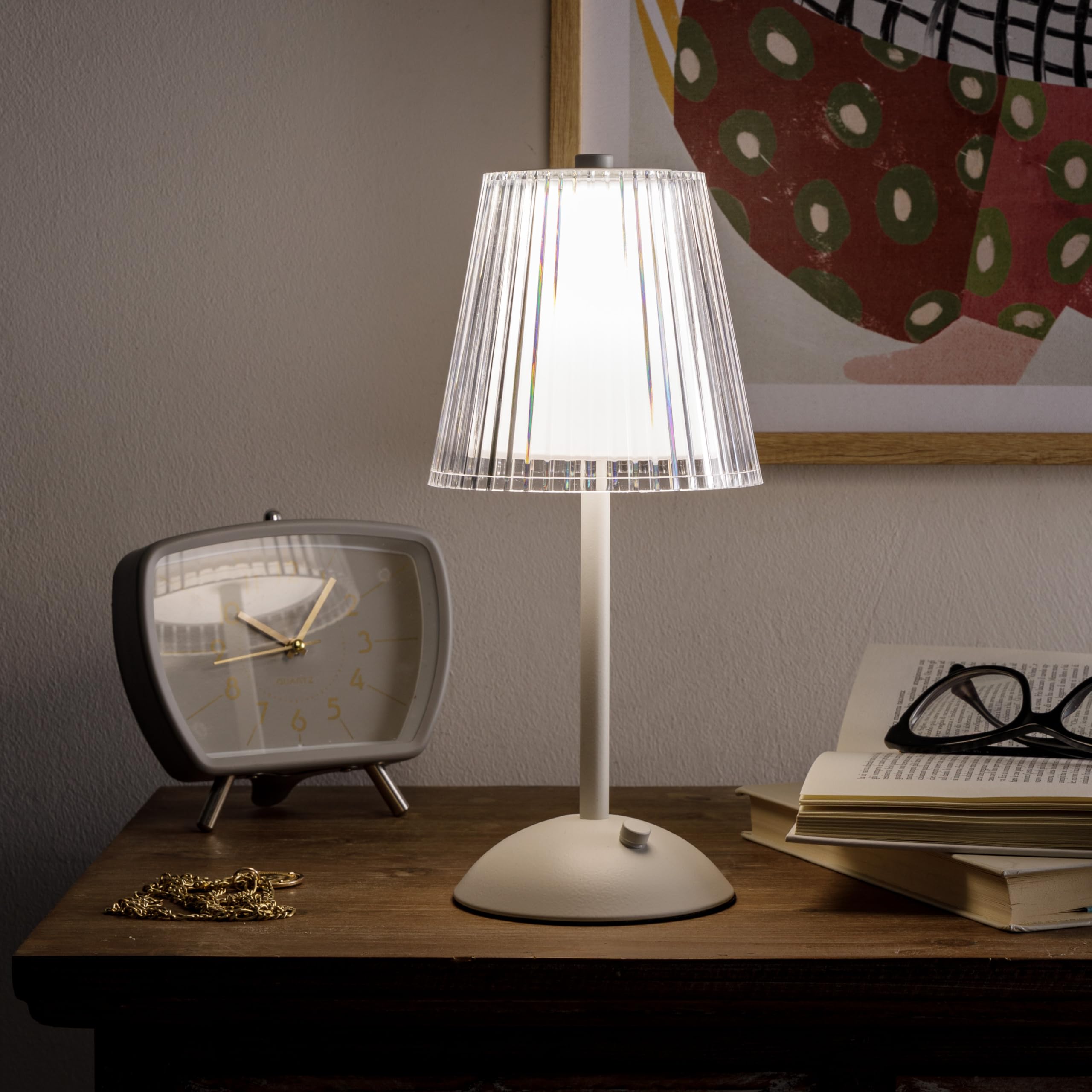 Baroni Home Coppia di Lampade Touch LED Wireless Ricaricabili 3 Modalità di Luce, Lampade in Plexiglass da Comodino per Interno e Esterno, Luci Variabili e Cavo Incluso,12x12x29cm, Bianca 2 Pezzi