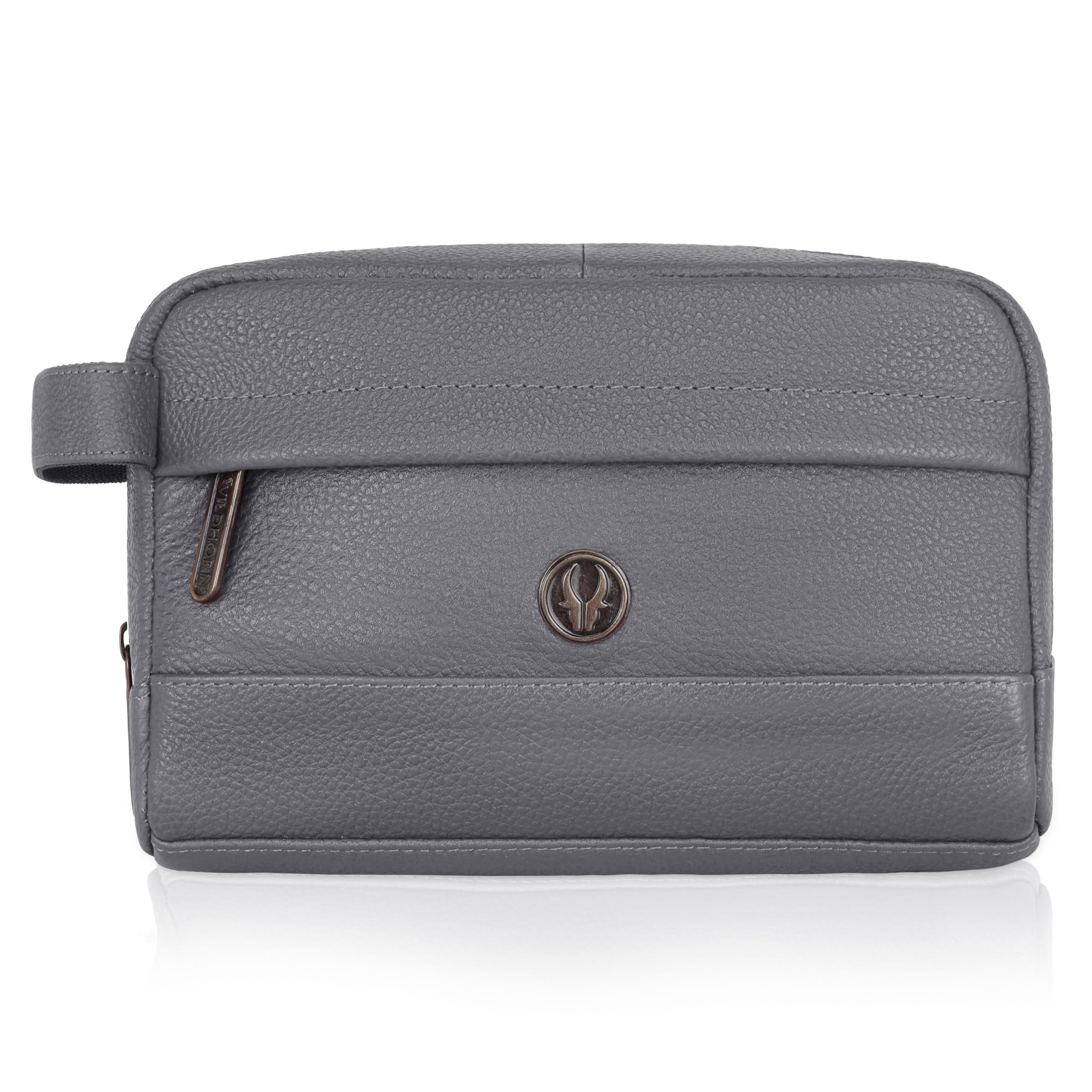 WildHorn Leather Toiletry Bag For Men & Women - Dopp Kit For Travel Large Toiletry Kit. Toiletries Organizer (Grey), 9.5 CM