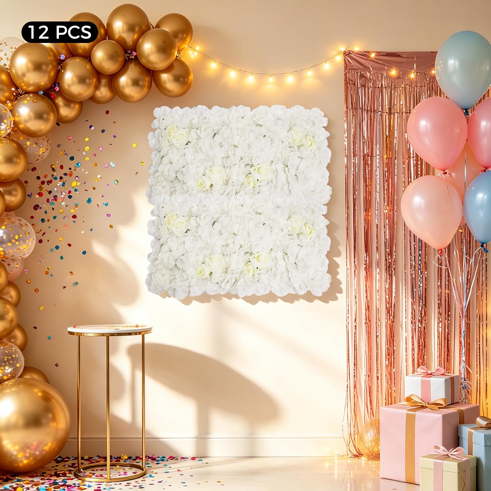 12-częściowa ściana kwiatowa ze sztucznych kwiatów, ściana 3D na wesela, walentynki, baby shower, pokój dziecięcy i wystrój mieszkania, sztuczna ściana kwiatowa do wewnątrz i na zewnątrz, 42 x