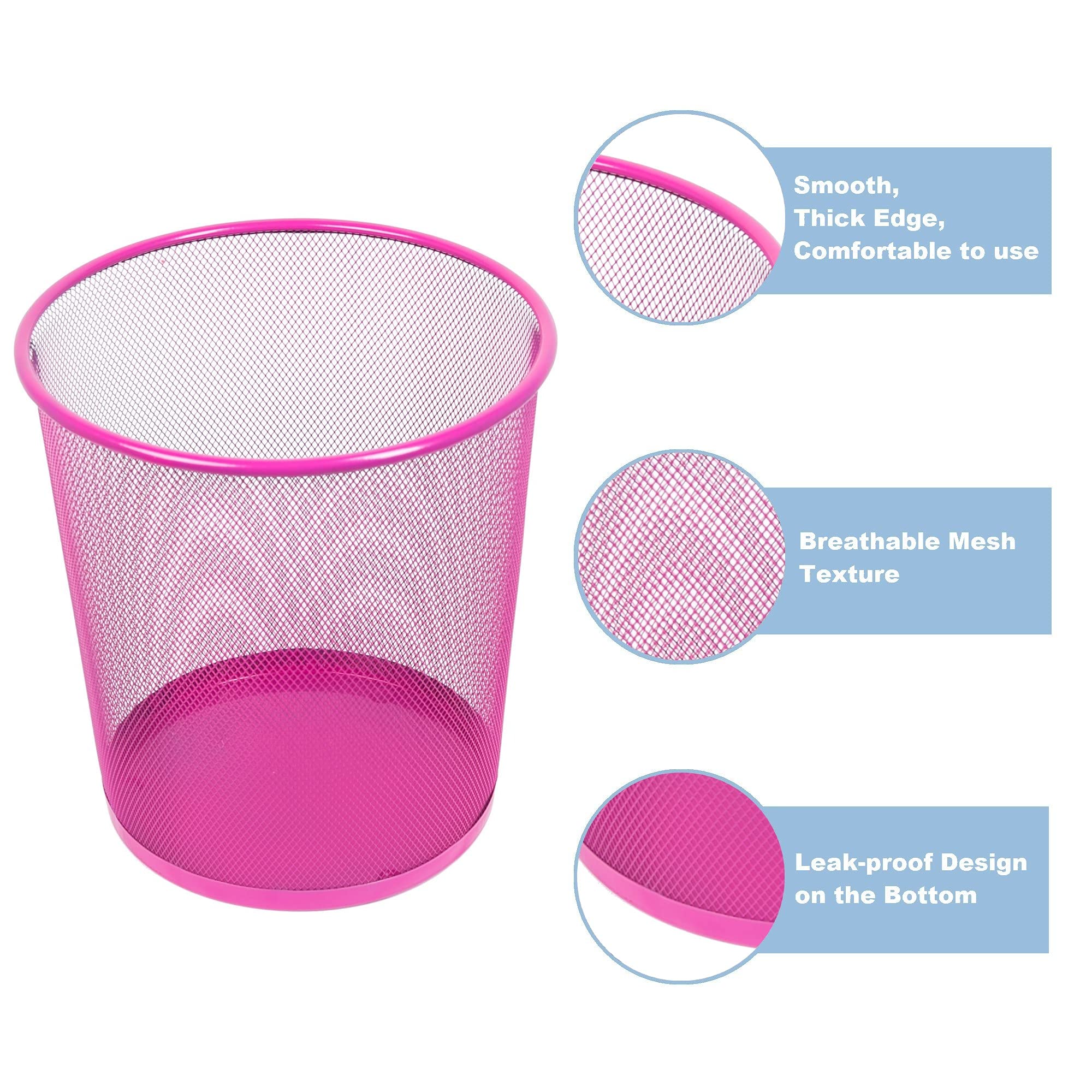 Leviatan Kosz Na Papier Z Siatki Drucianej 12 L – Kosz Na Śmieci Do Biura – 266 x 218 x 280 Mm – Kolor Różowy– Do Biura, Domu I Pokoju