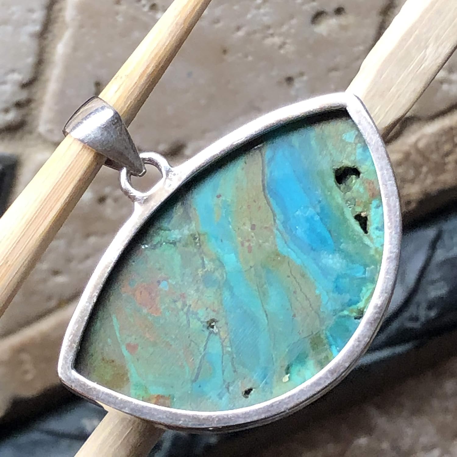 Natural Blue Peruvian Opal 925 Sterling Silver Pendant 25mm - Image 2