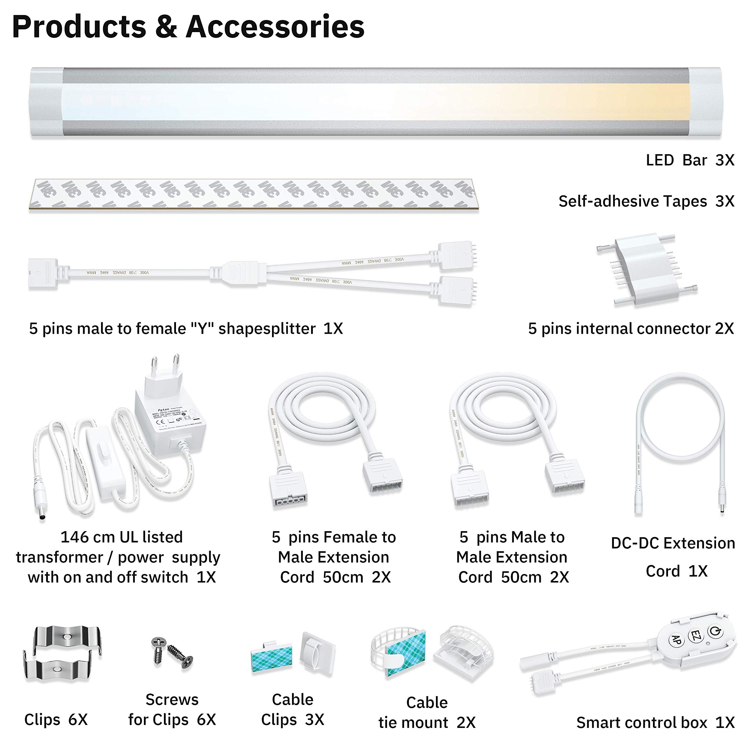 LAMPAOUS lampa podszafkowa LED Smart ściemniana 4 W x 3 12 W 2700 K do 6500 K lampka nocna oświetlenie kuchenne, listwa oświetleniowa kompatybilna z Echo Alexa Siri Echo Google Home i IFTTT (nie jest wymagany koncentrator)