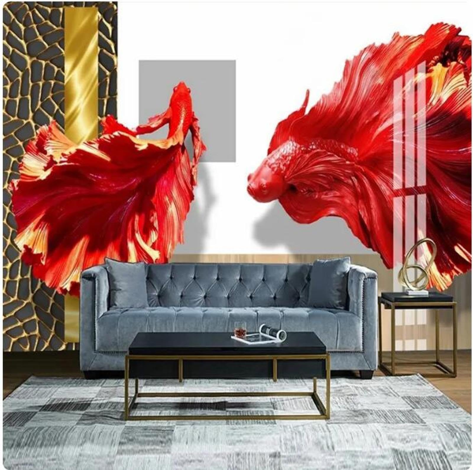 MOBYAT Papier peint 3D poisson rouge rouge - Fond décoratif - Photo murale pour la maison, 3D, 200 x 140 cm