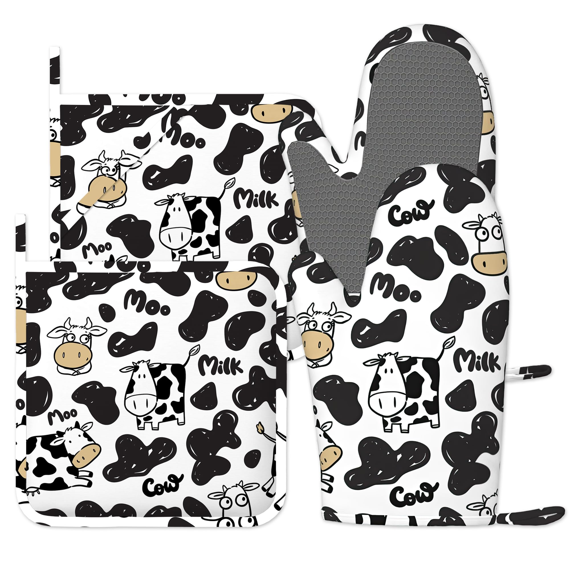 Bilangce Cow Skin Oven Mitts And Pot Holders Sets, Oven Gloves Heat Resistant, Cute Baker Stuff, Chef Cooking Baking Gifts For Bakers, Kitchen Gifts For Cooking Lover Cooks Mom
