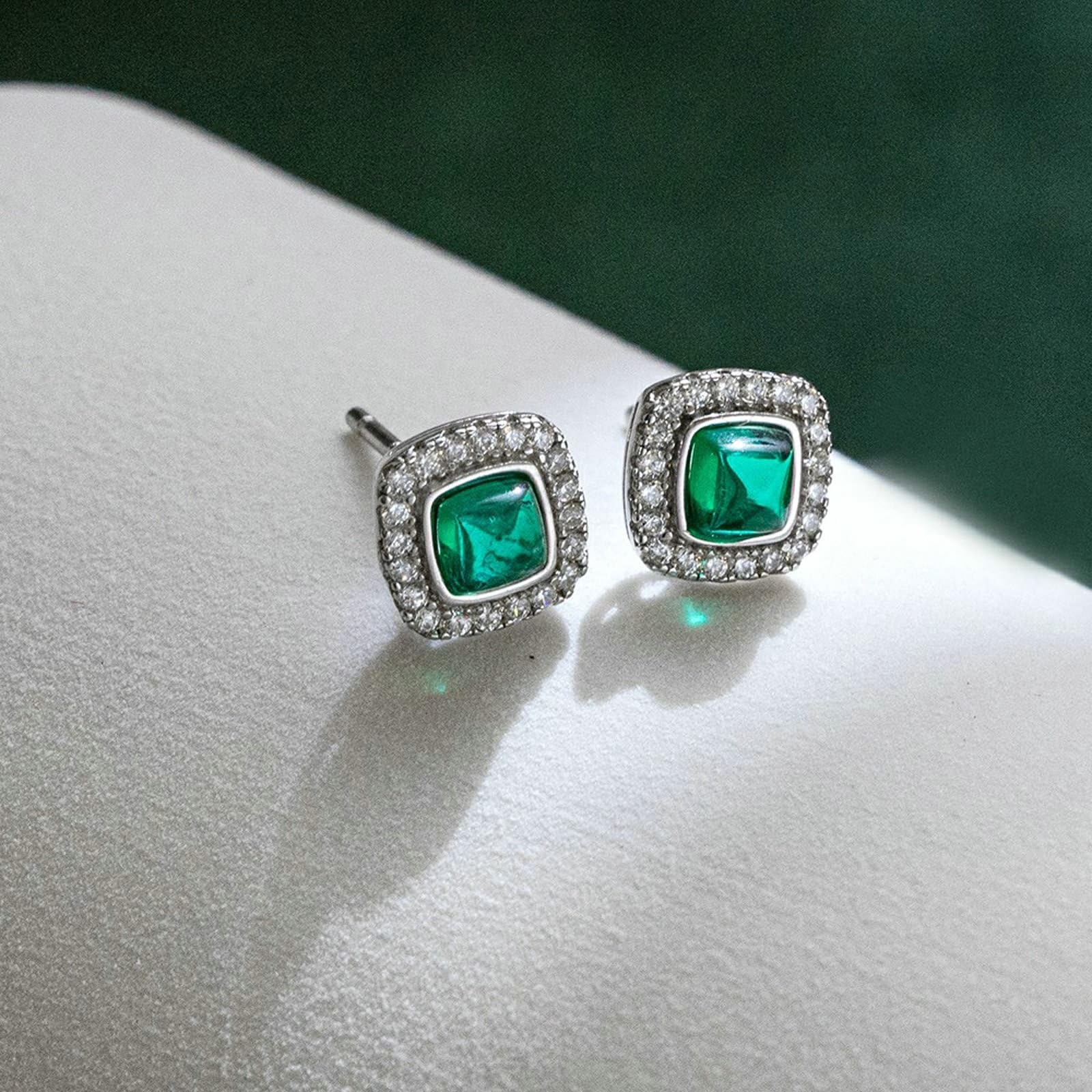 KnSam Prawdziwe złoto biżuteria białe złoto Au750 kolczyki sztyfty, 0,8 ct laboratorium stworzone szmaragdowe kolczyki klasyczne szlif popielaty czerwony, damskie kolczyki z moissanit 18K
