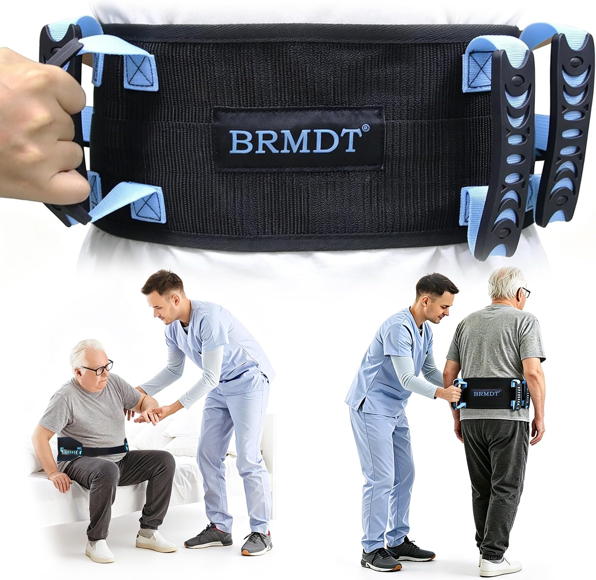 Gait Belt (31.5-54in, 250lb), Gate Belts Medical Transfer Safety Belts for Elderly/Patients with Multi-directional Aid Handles, Adjustable Durable Gait Belts with Quick- Release Plastic Buckle