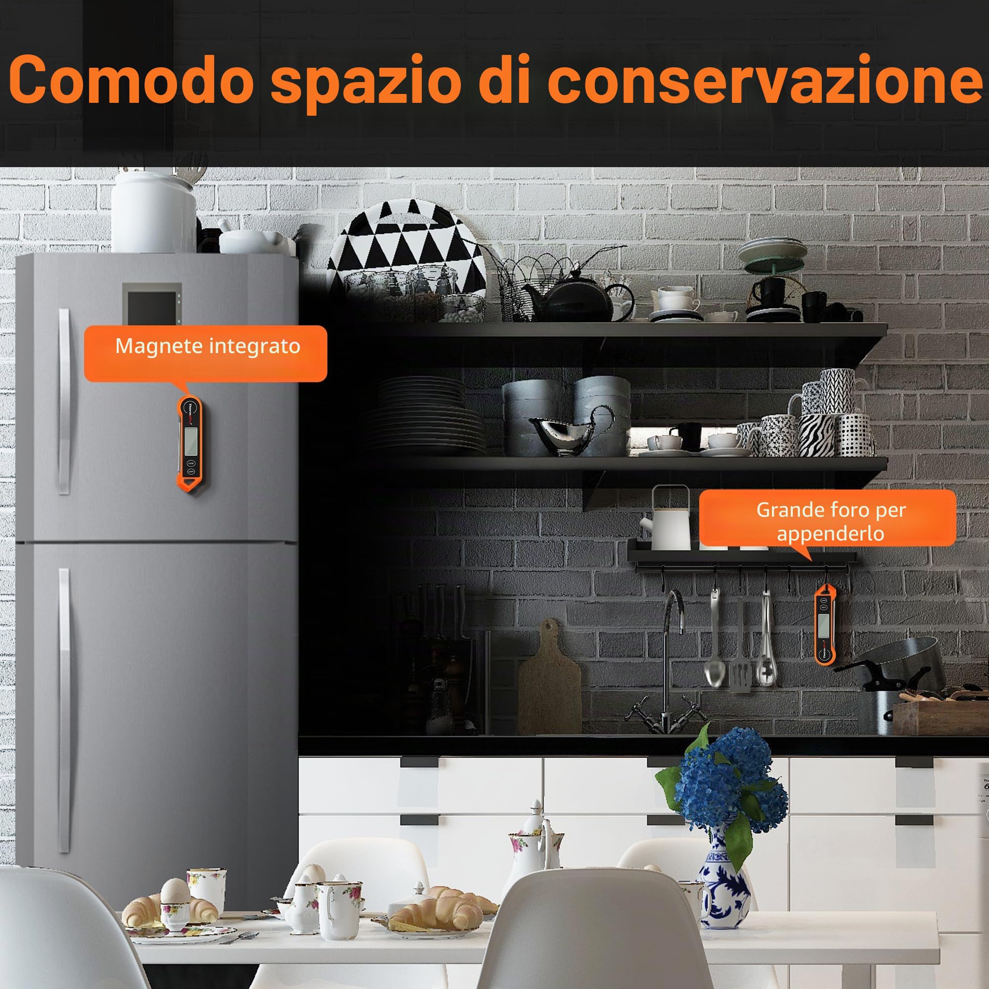 ThermoPro TP19H Termometro digitale per carne per cucinare con retroilluminazione ambidestra, impermeabile per alimenti da cucina BBQ Grill Affumicatore Olio per friggere Caramelle Lettura istantanea