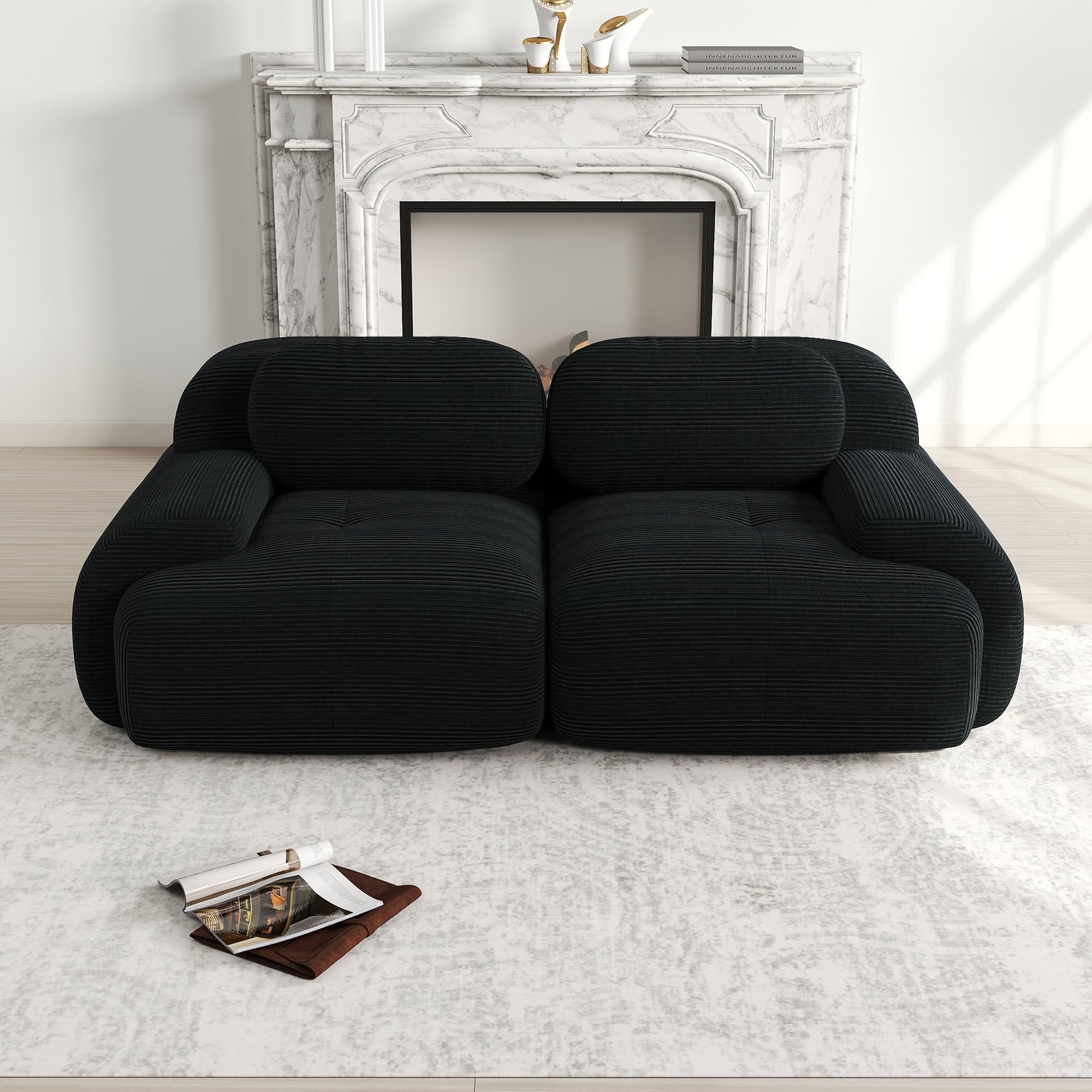 Divano Loveseat in tessuto di velluto modulare combinabile con braccioli curvi, fondo antiscivolo, imbottitura altamente elastica per soggiorno, camera da letto e home theater, colore nero