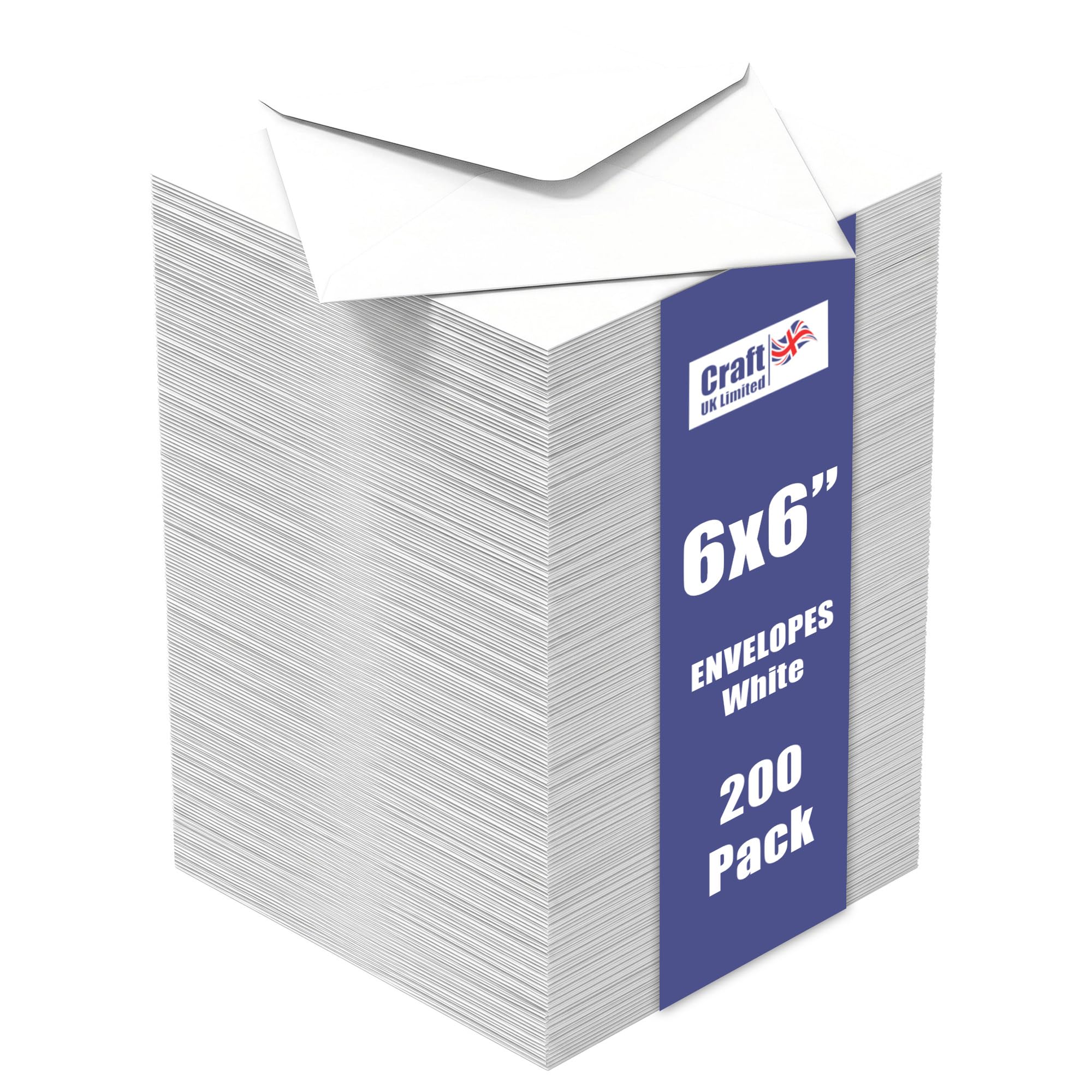Craft UK, 200 6x6 Envelopes for Card Making, Invitations, and More, Made in the UK, Lasting Quality, White