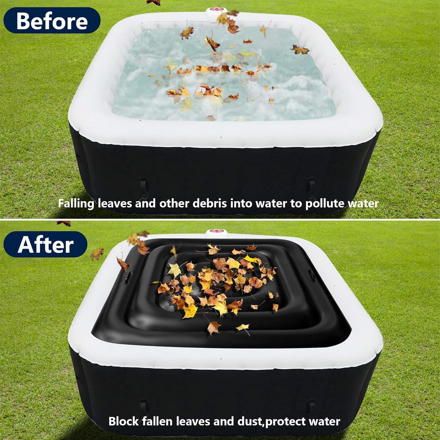 4.4 FT Inflatable Hot Tub Cover with Handel for Square Hot Tub Insulated Spa Covers for Inflatable Hot tub Energy Saving Lid Outdoor Insert Insulated Lid Replacement Black