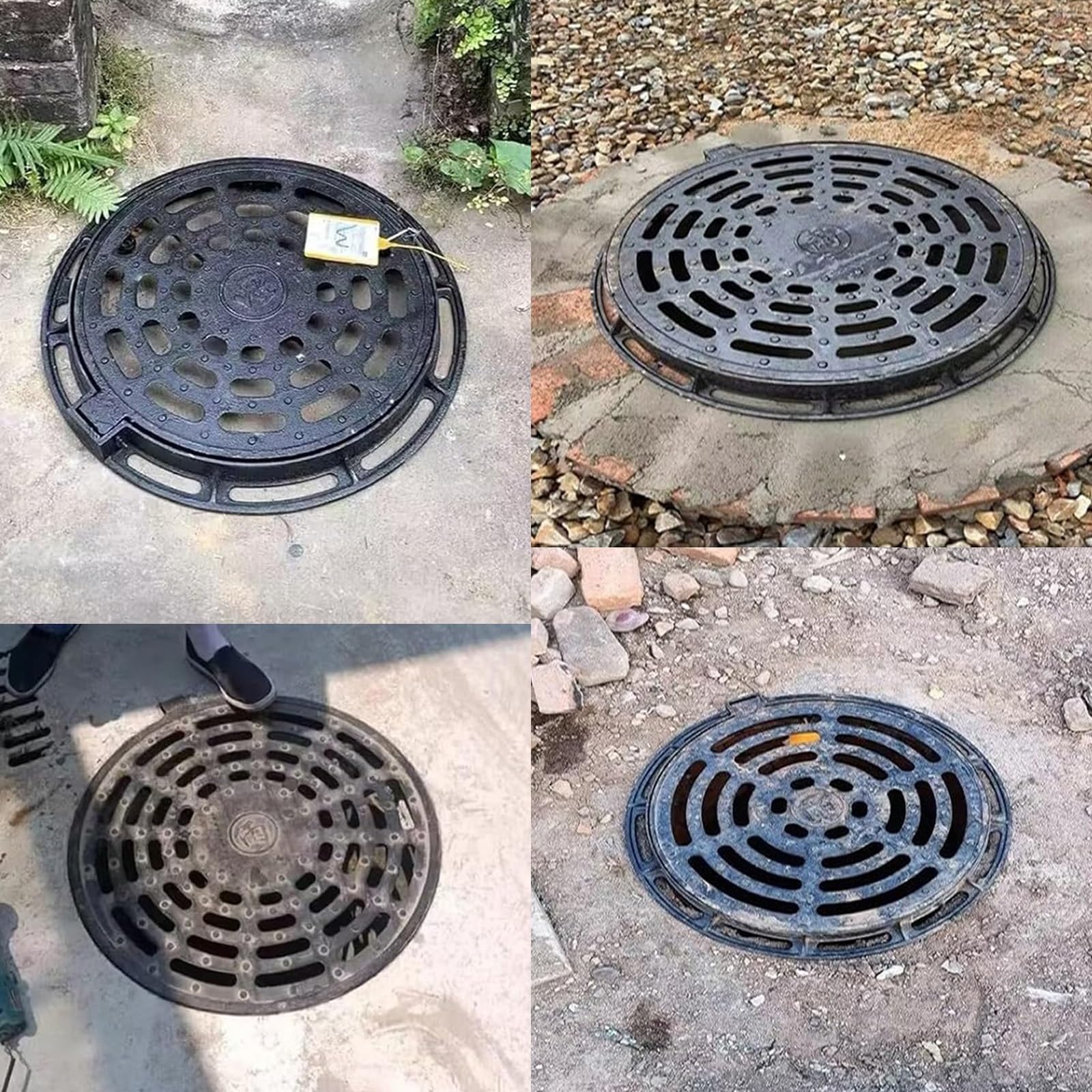 Rejilla Desague Jardin de Hierro Dúctil, Rejillas Metálicas, Tapas de Registro con Bases, Adecuadas para Garajes(50cm/20in)