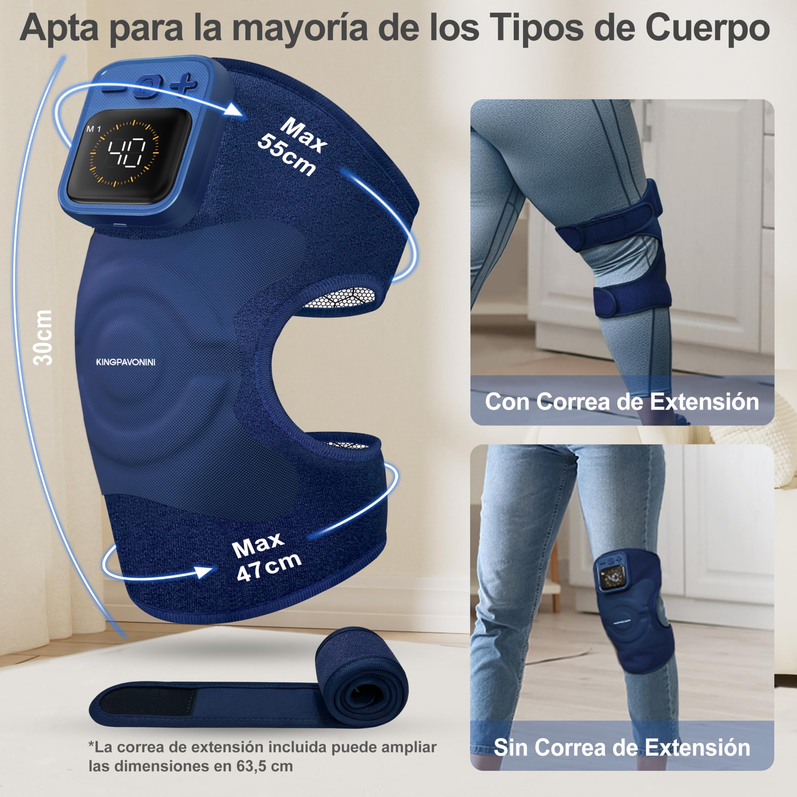 KingPavonini Masajeador de Rodilla Inalámbrica, Rodillera Térmica, Azul 1.0