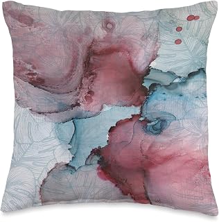 Modern Art Alcohol Ink Painting with Distressed Palm Pattern Throw Pillow