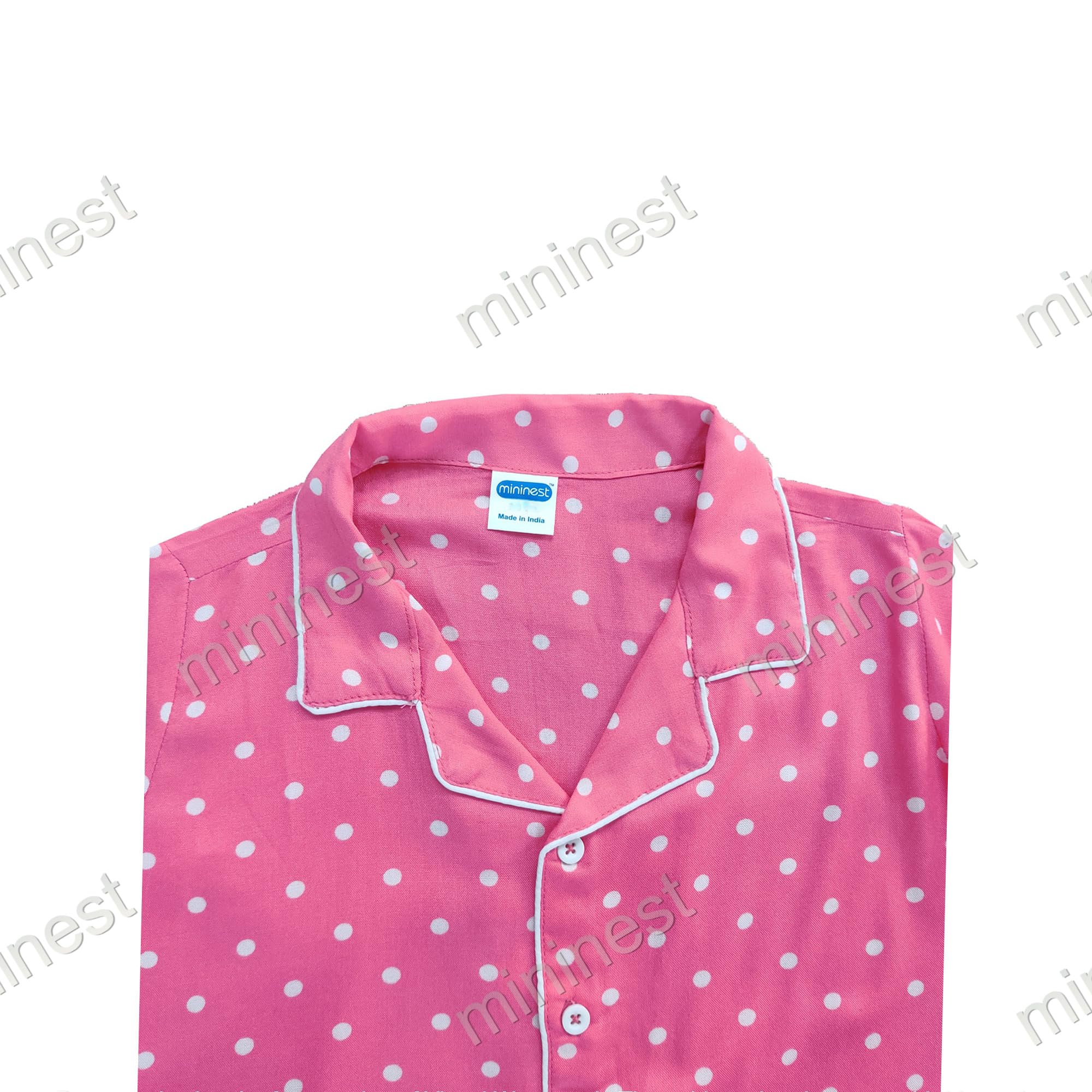 mininest Full Sleeves Polka Printed Unisex Night Suit | Night Wear | Sleep Suit - Pink (11-12 Years) 2