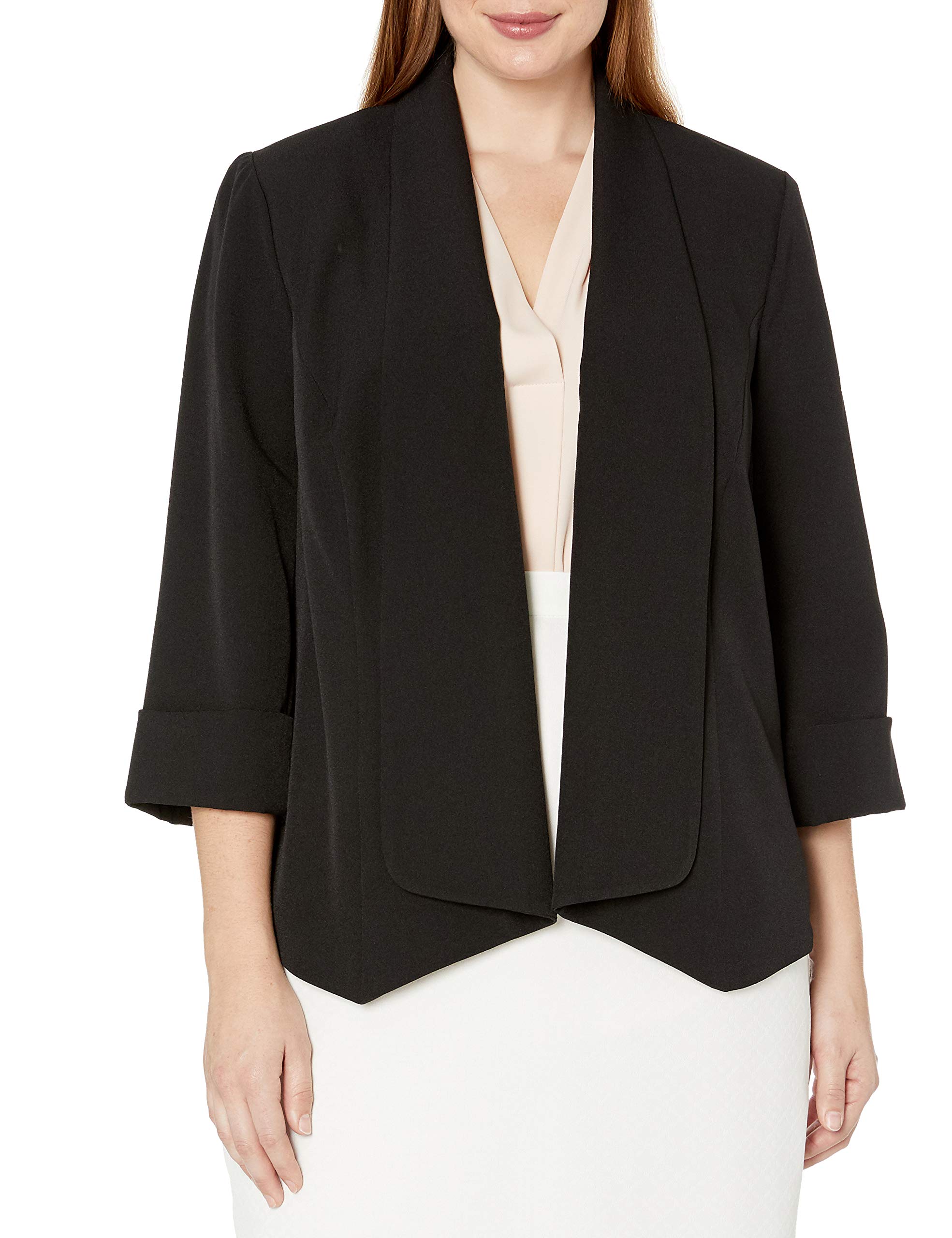 Kasper Womens Plus-Size Stretch Crepe Flyaway Jacket