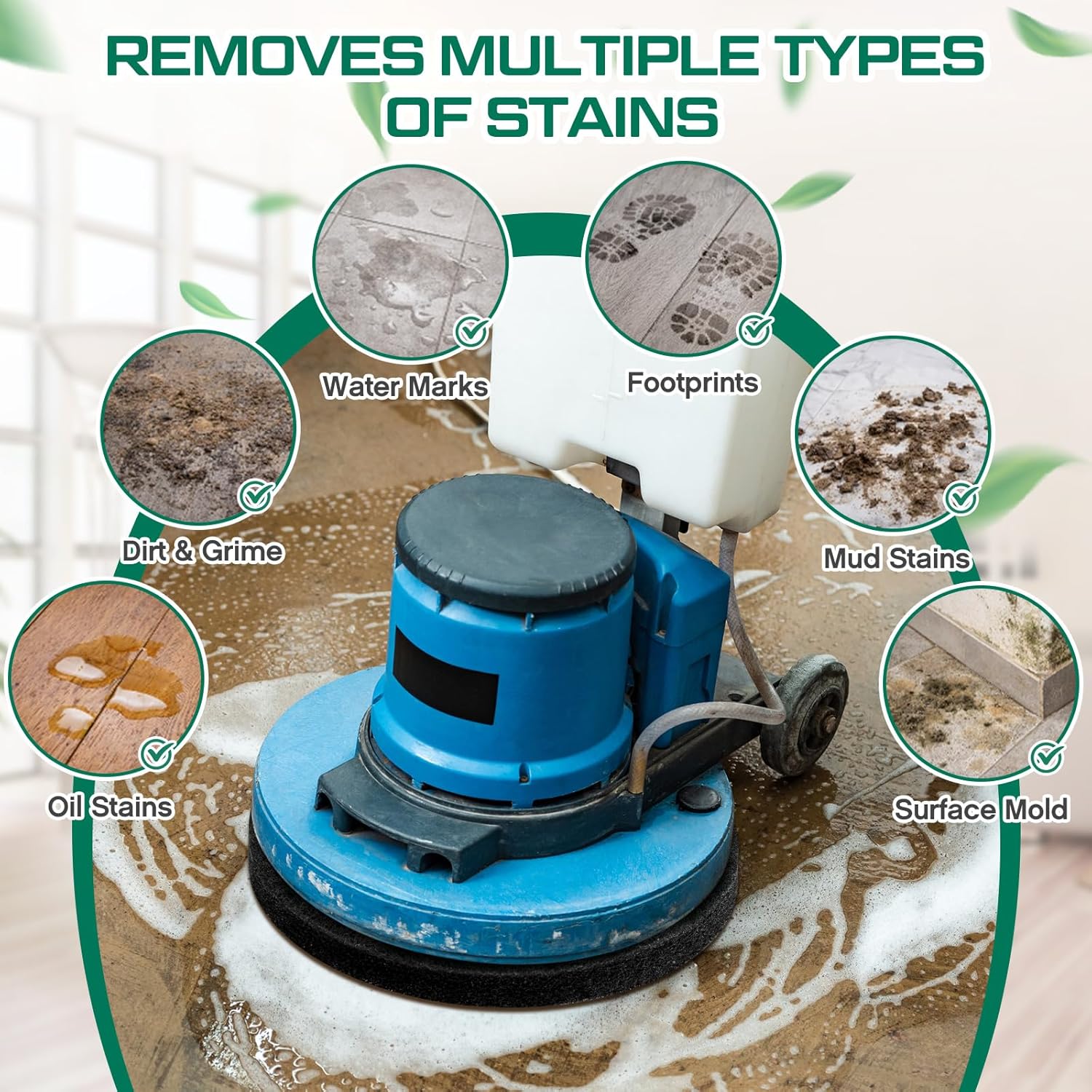 Batiyeer 5 Pack 12" Commercial Microfiber Carpet Bonnet Mopping Buffing Pad Floor Machine Pads Compatible with BGEM9000, ORB550MC Floor Machines, and Orbiter Pads 437053 (Blue,Red,Black,White)